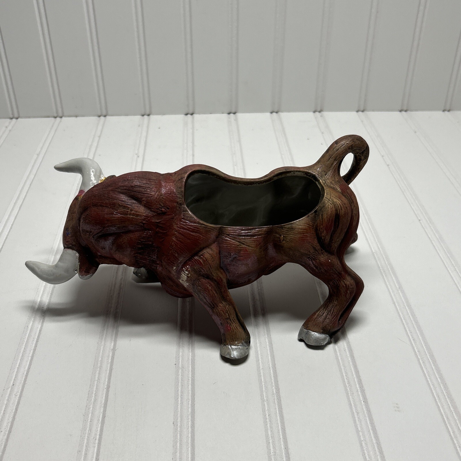Vintage Bull Figurine Planter Japan Matte Glossy Horns