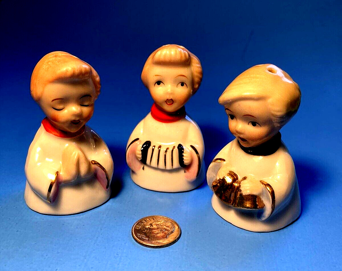 1950’s 3 PIECE HAND PAINTED CHOIR TRIO HANGING CHRISTMAS ORNAMENTS JAPAN VGC