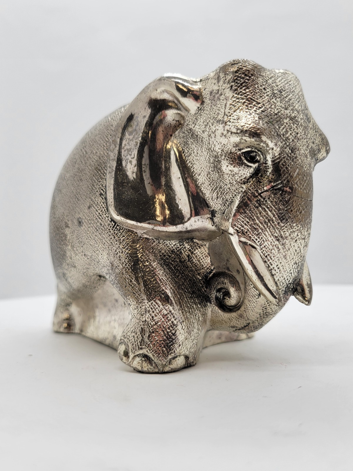 Vintage Silver Tone Metal Elephant Back Statue Decor 3.5″H