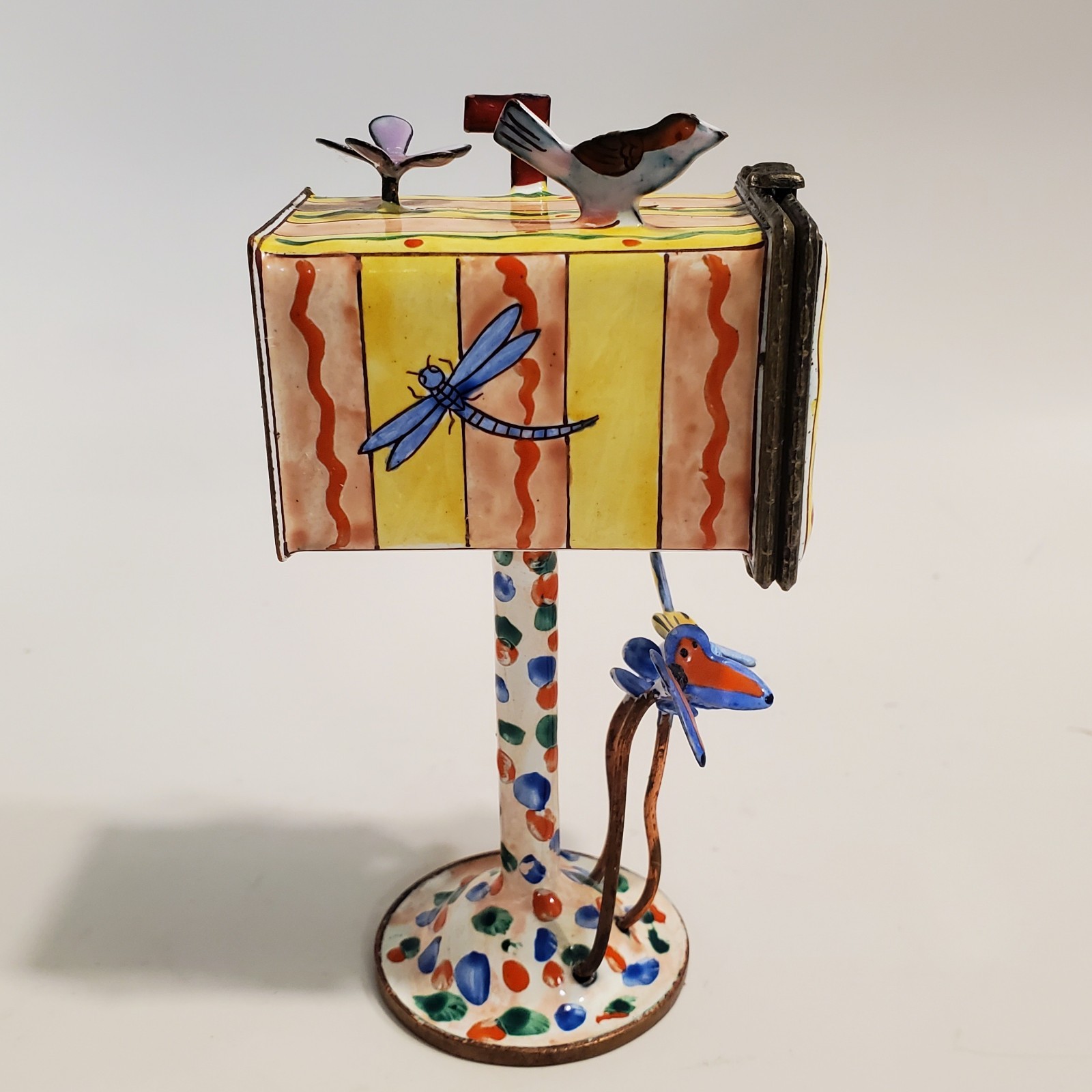 Kelvin Chen 1999 Enamel On Copper Postage Stamp Holder Mailbox Trinket Box 1351