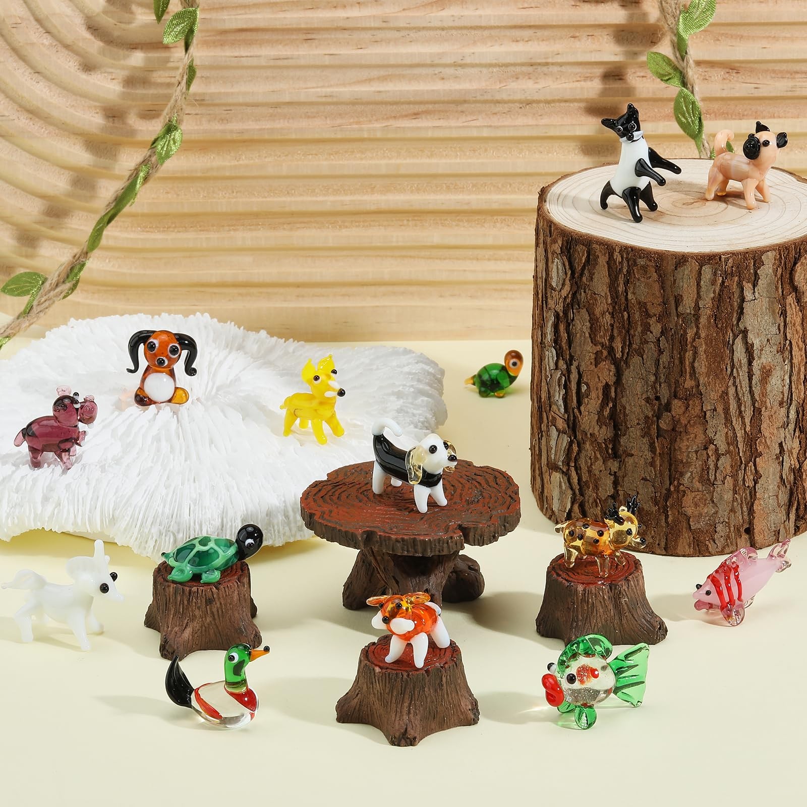 8 Pcs Tiny Glass Animals Blown Mini Glass Figurines Handmade Lampwork,Decoration