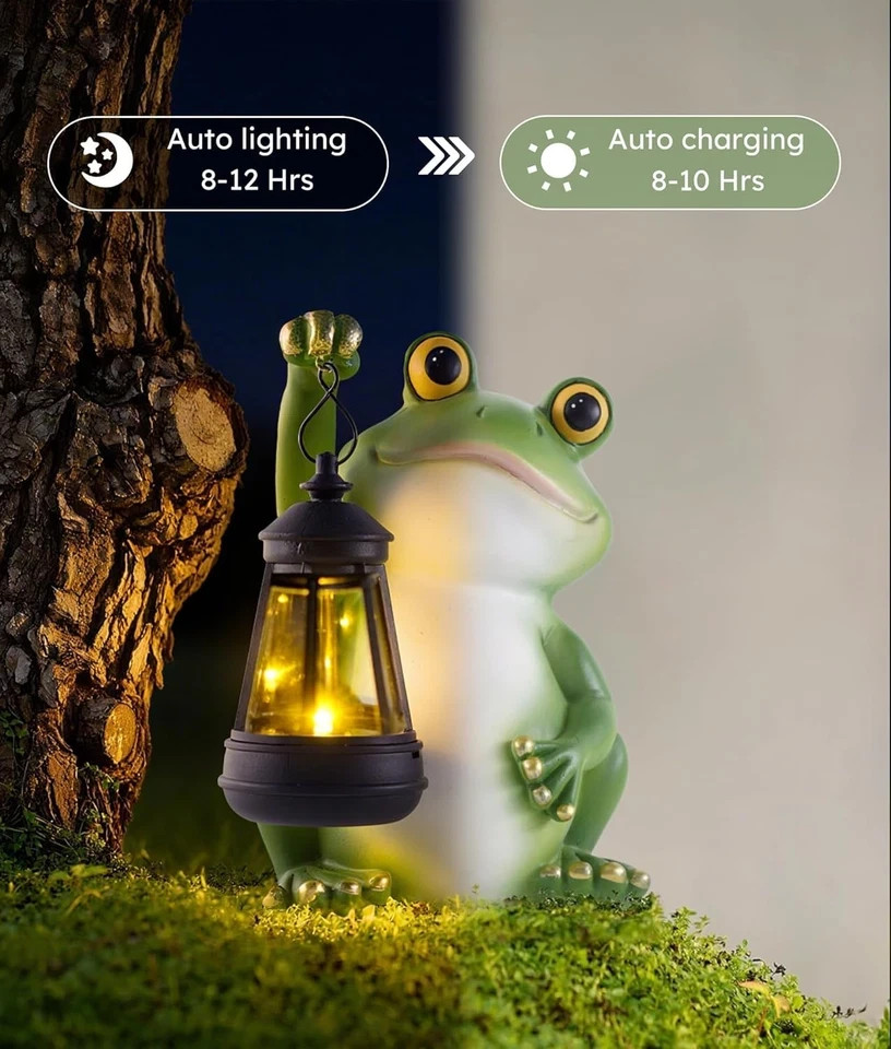 Solar Frog Garden Statue Light Outdoor Waterproof Decorative Lantern Green