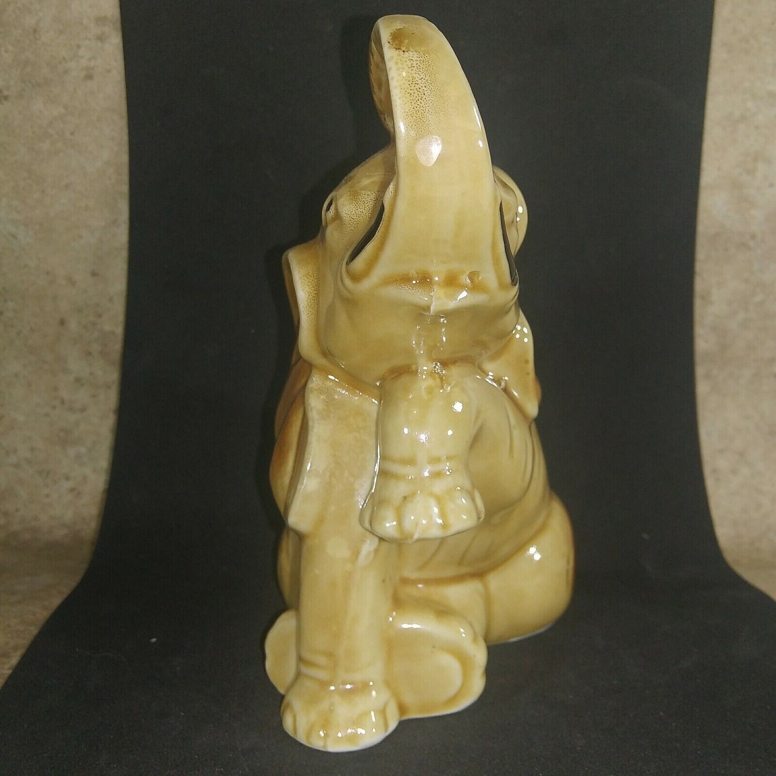 Adorable Cute Small/Medium Ceramic Elephant Made In Brazil Brown / tan Trunks Up