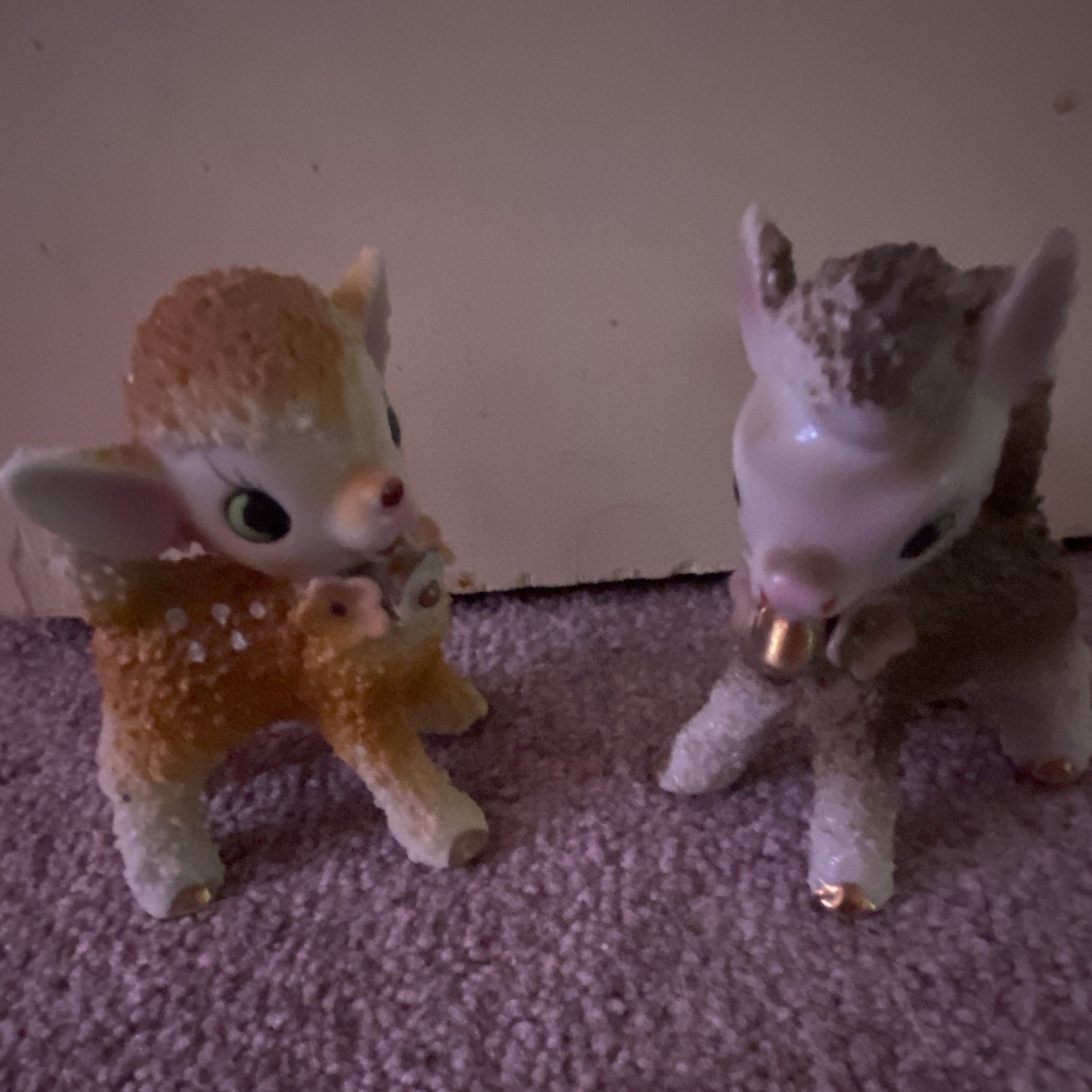 2pc Hand Painted Textured Glazed Ceramic Deer/Fawn Figurines Brown Gray