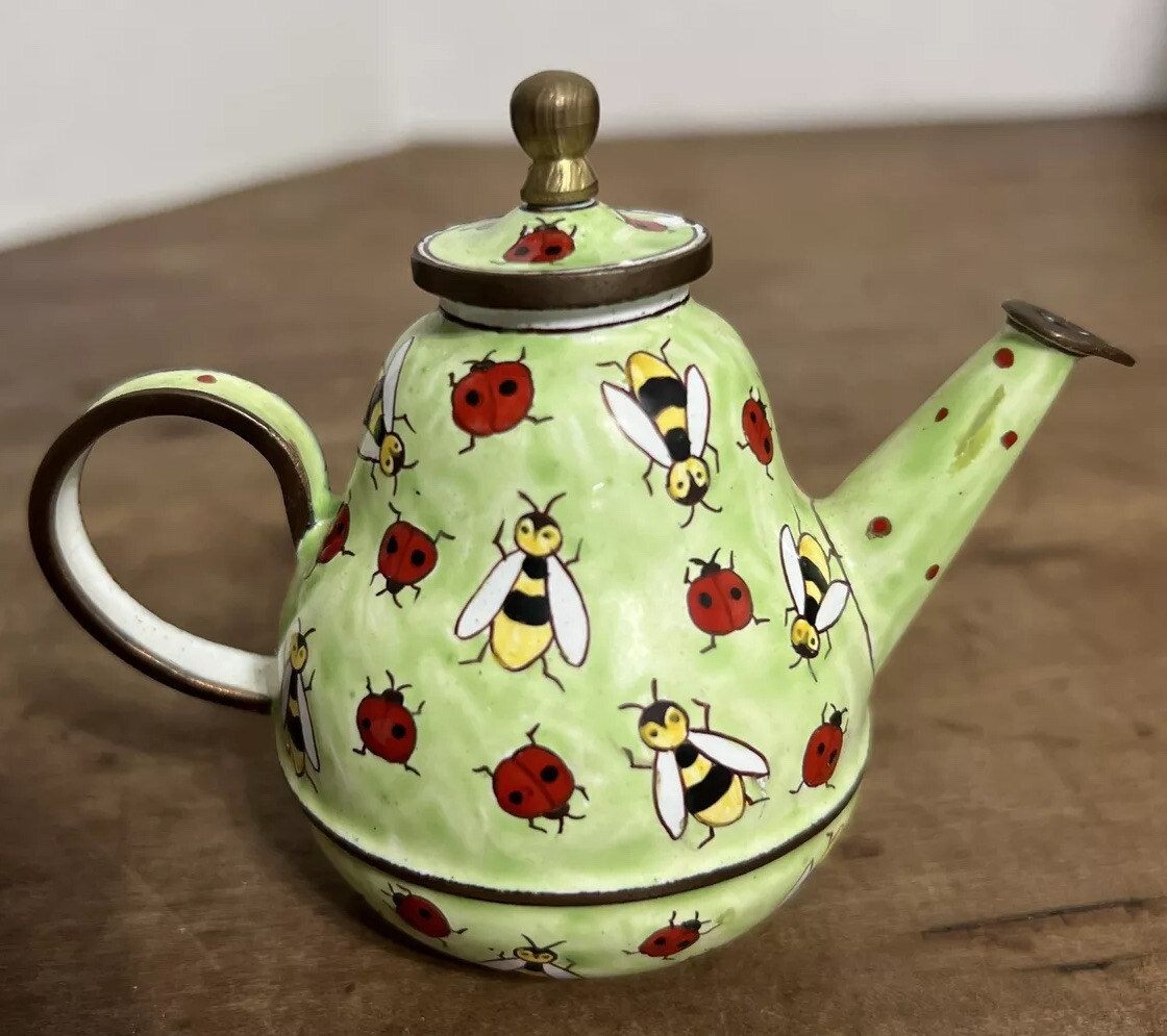 Kevin Chen Hand Painted Enamel Copper Teapot Ladybugs And Bees