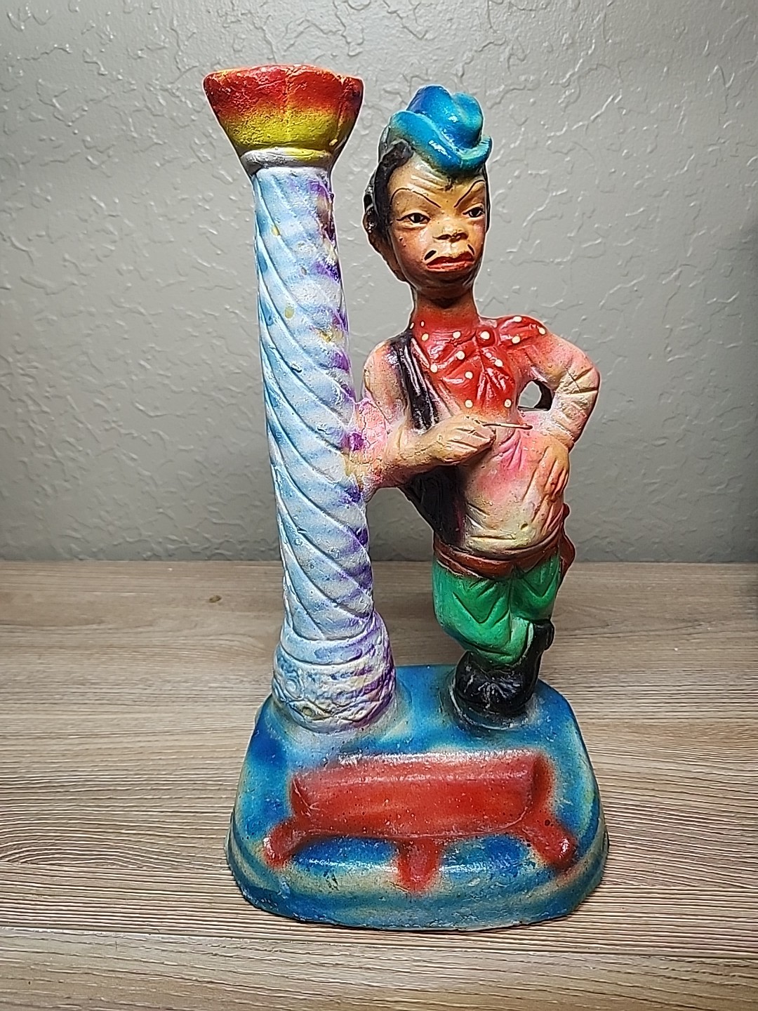 Vintage Smoking Cantinflas ashtray Cenicero Lampost Mexico Chalkware 11.5″