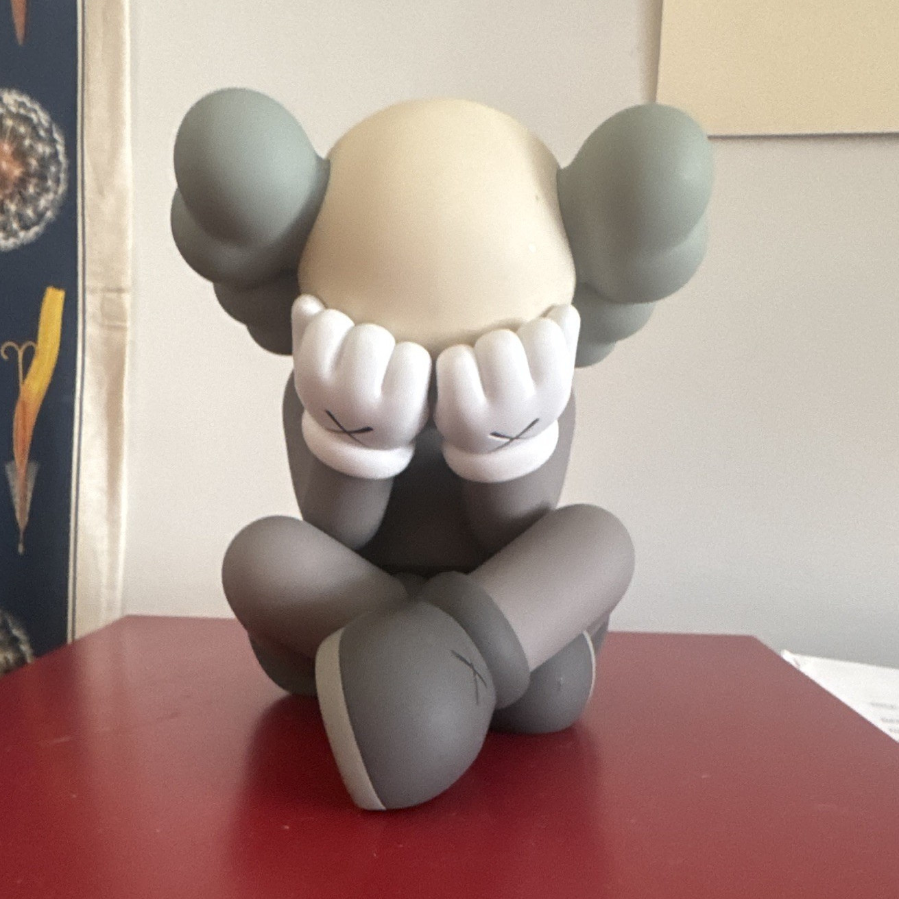 KAWS Companion Seated Covering Face Figurine Gray/Beige Matte Plastic