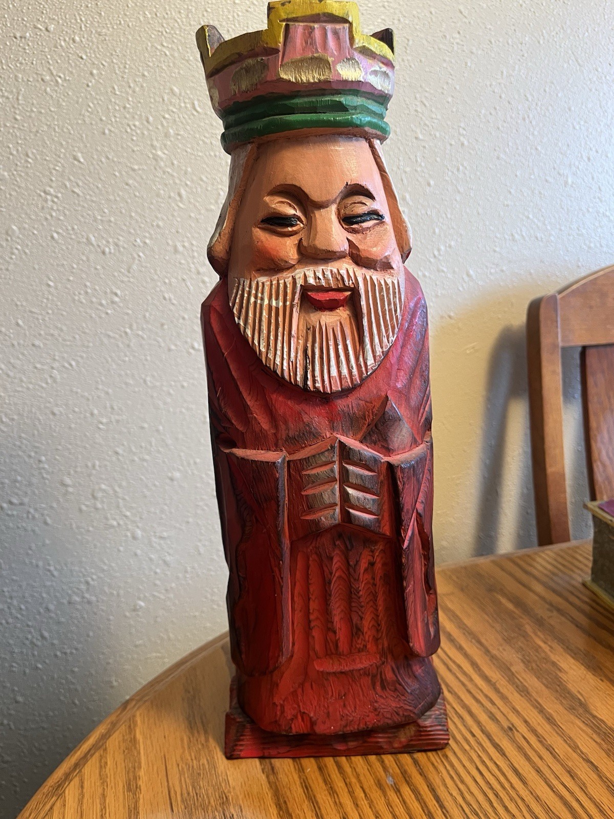 Vintage Hand Carved Wood King With Secret Liquor Compartment. Excellent Shape.