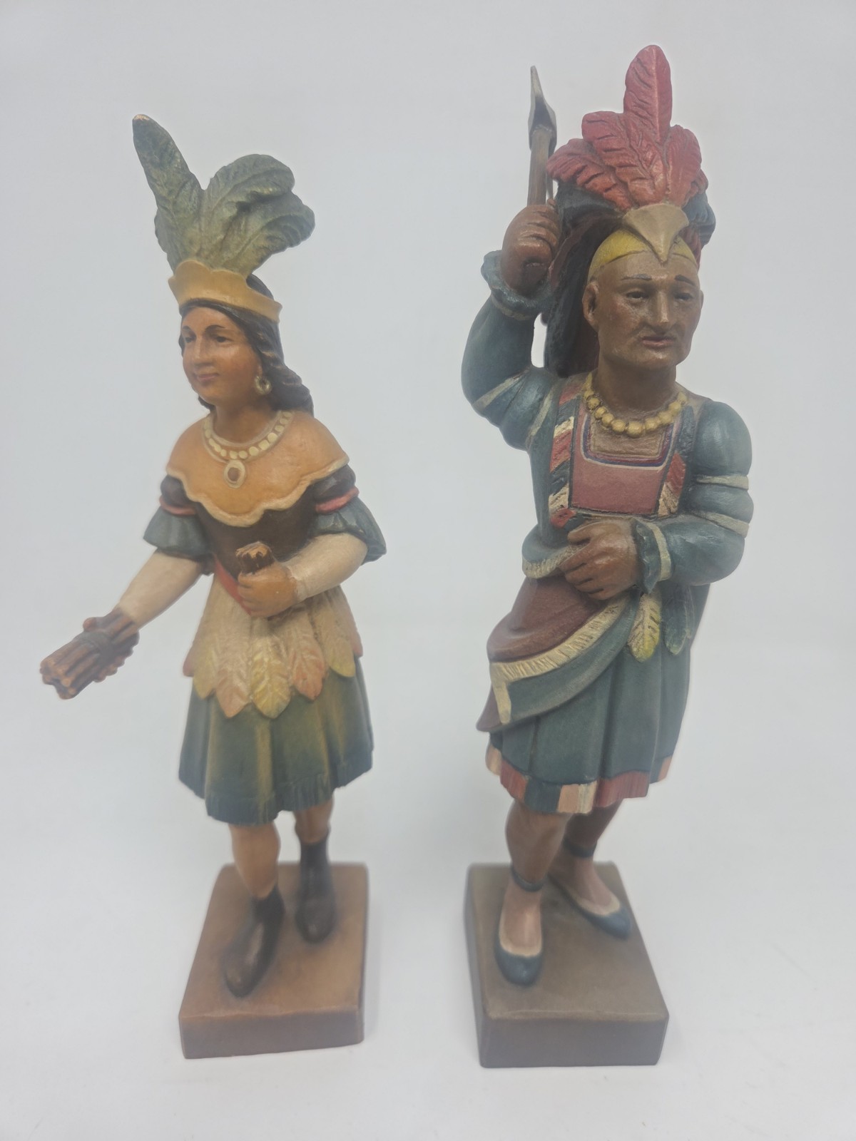 ANRI Carved Wood Native American Man and Woman Figures/Statuettes -Signed