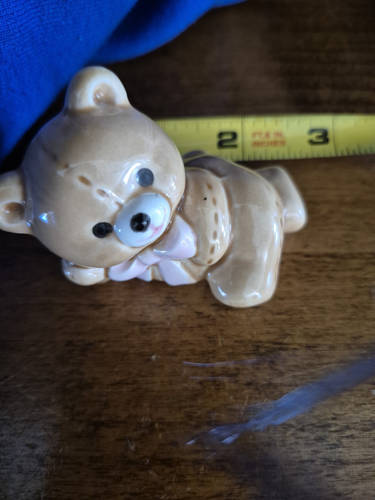 Pair Of Vintage Russ Berrie Patchwork ceramic bear cub figures Laying On Shelf