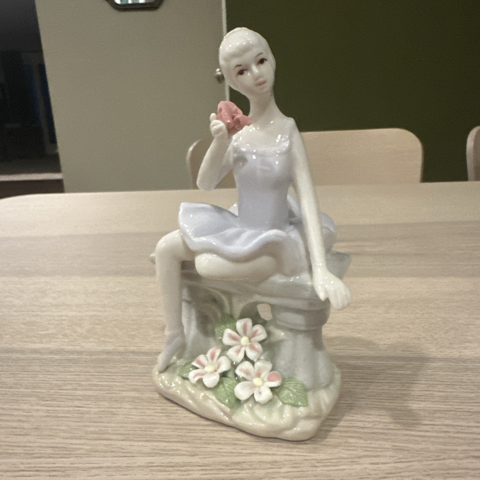 Vintage Porcelain Ballerina Figurine 6 Inches Pink Rose