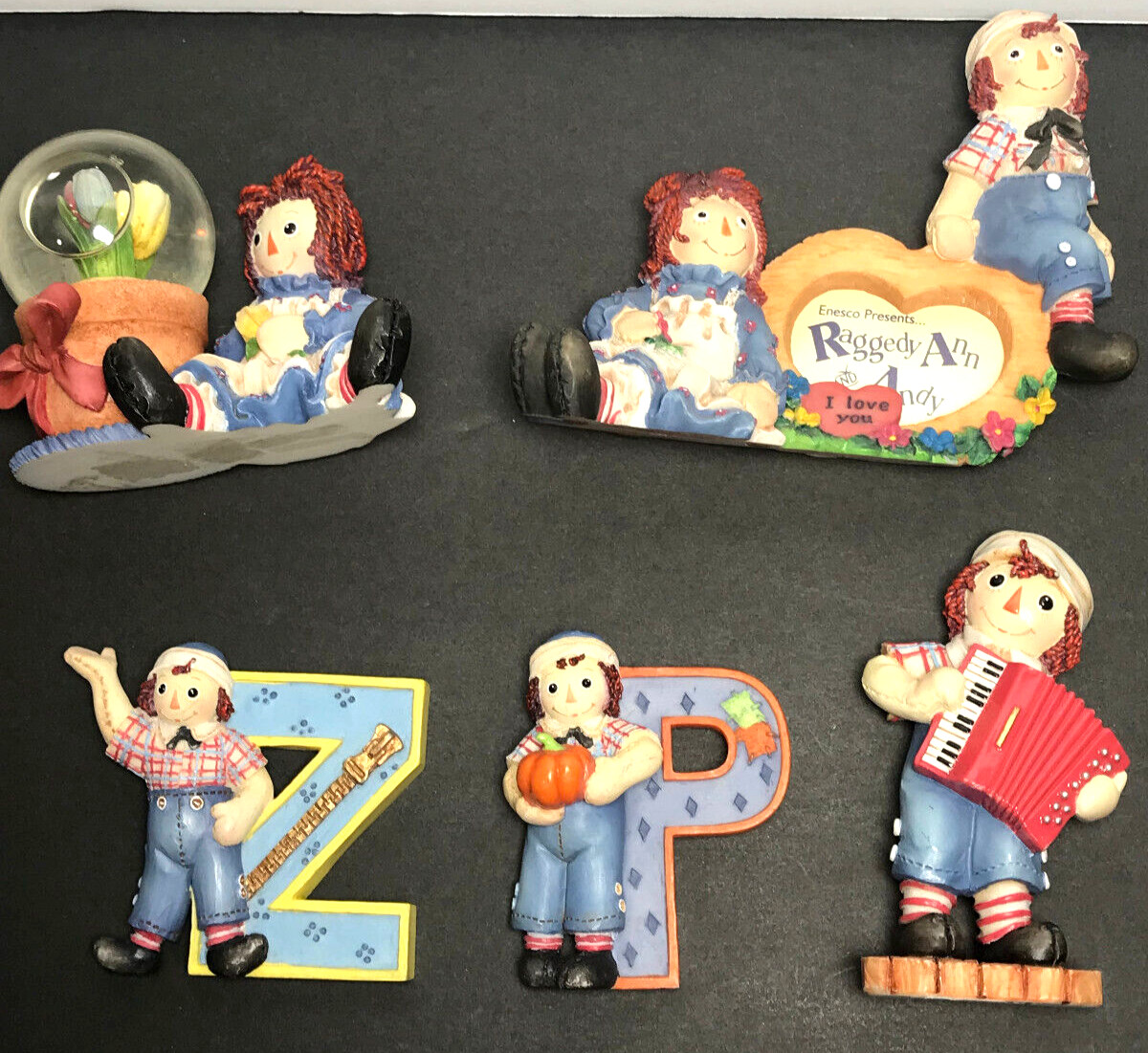 Vintage Raggedy Ann and Andy Figurines & Photo Frame Lot Enesco Simon Schuster