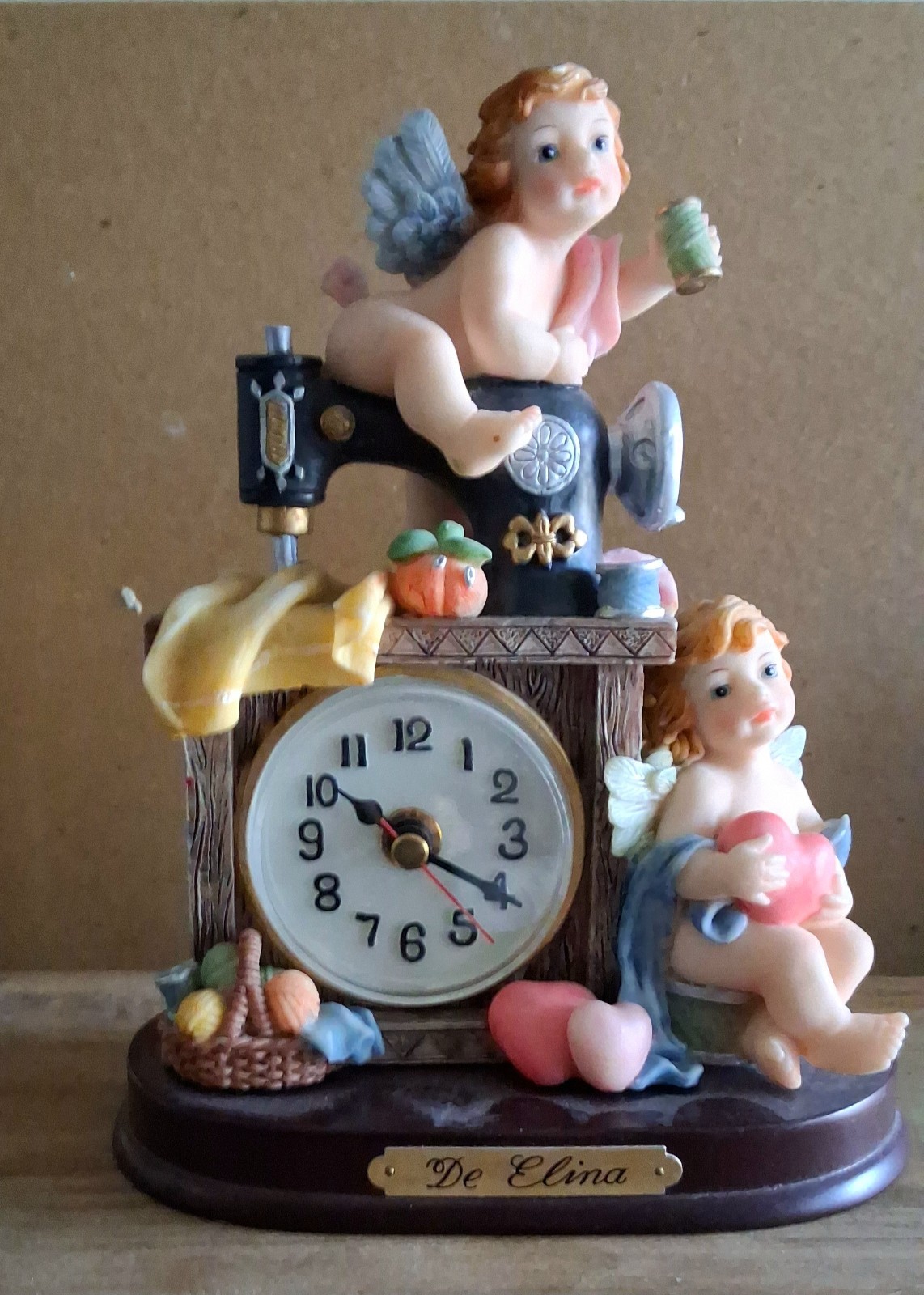 Turtle King Corp Beaitiful “De Elina Cherubs on Sewing Machine Wooden Base Runin