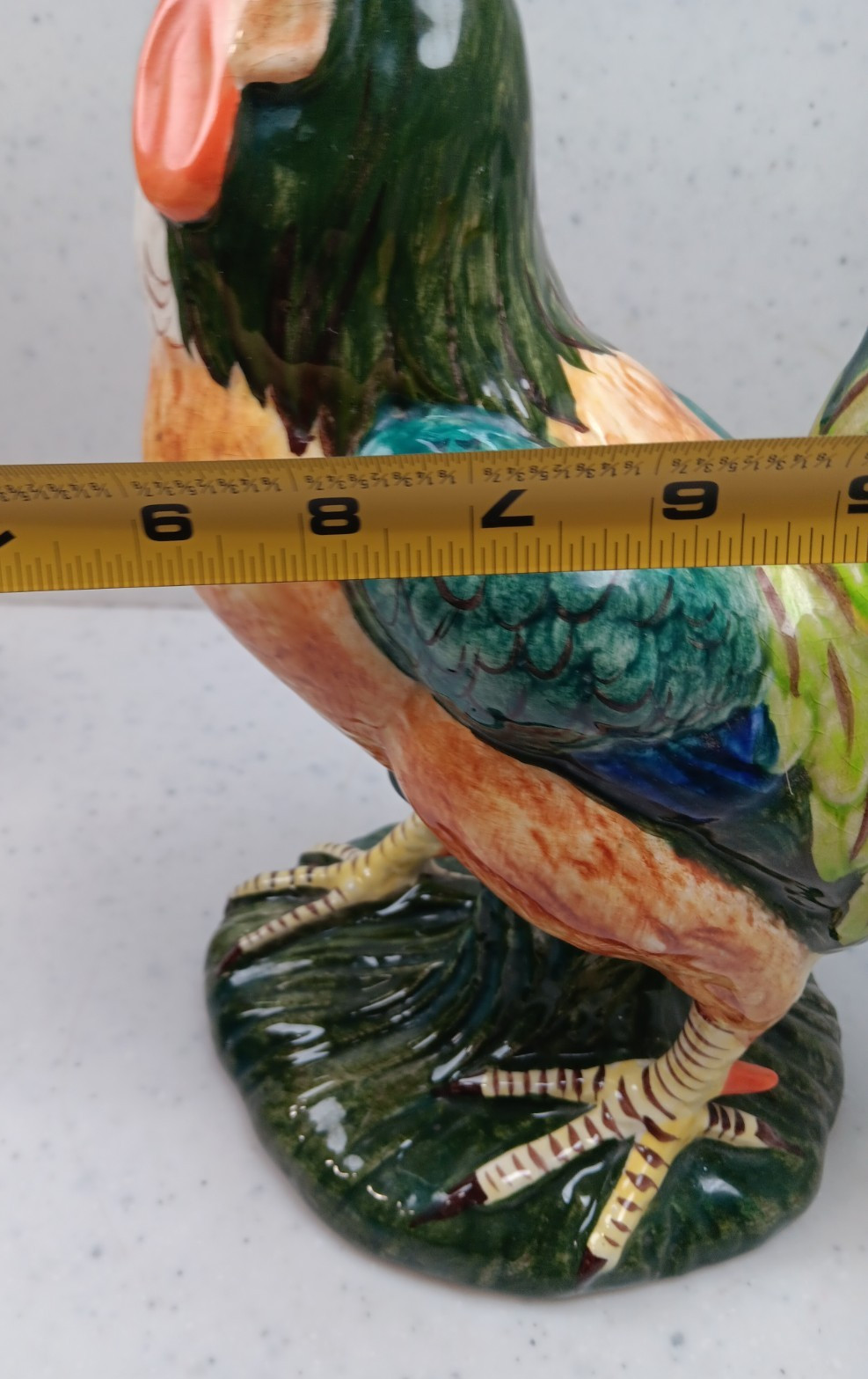 Vintage Multicolor Rooster Figurine Hand Painted Glazed Ceramic Decor 12”x 9″