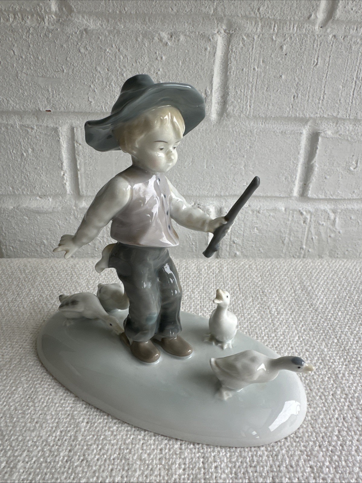 Metzler & Ortloff Vintage Boy With Ducks Figurine Geese Germany 6″ x 6.5 “