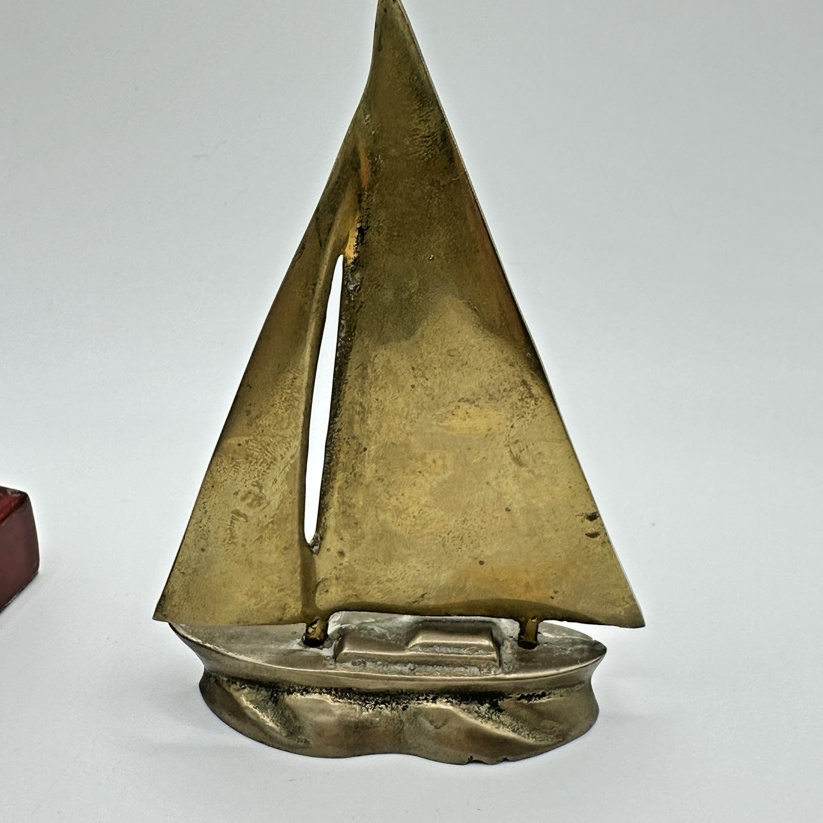Vintage Solid Brass Sailboat Sculptures Set Of 2 Figurines MCM Paperweights