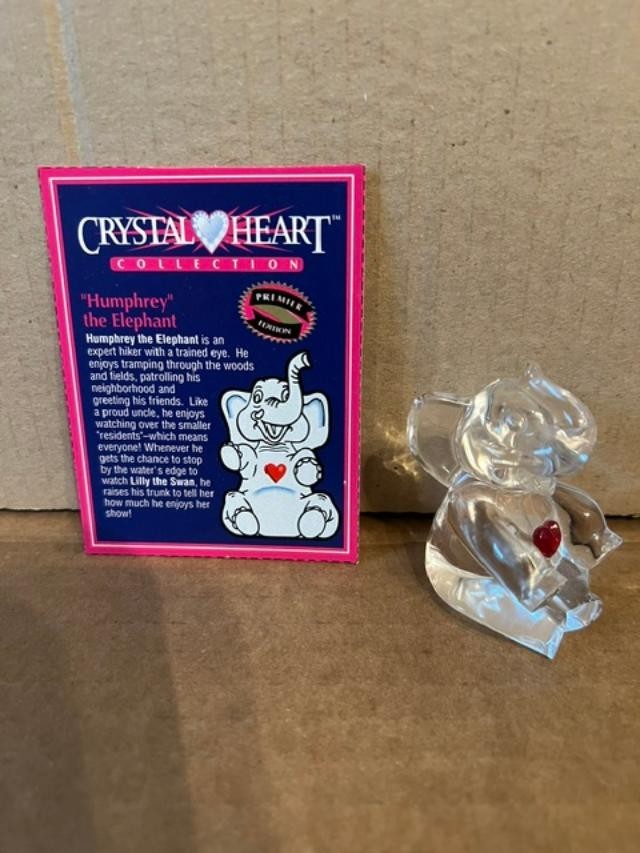 Vtg 1994 Just Toy Inc Crystal Heart Collection w/red heart -cat, swan & elephant