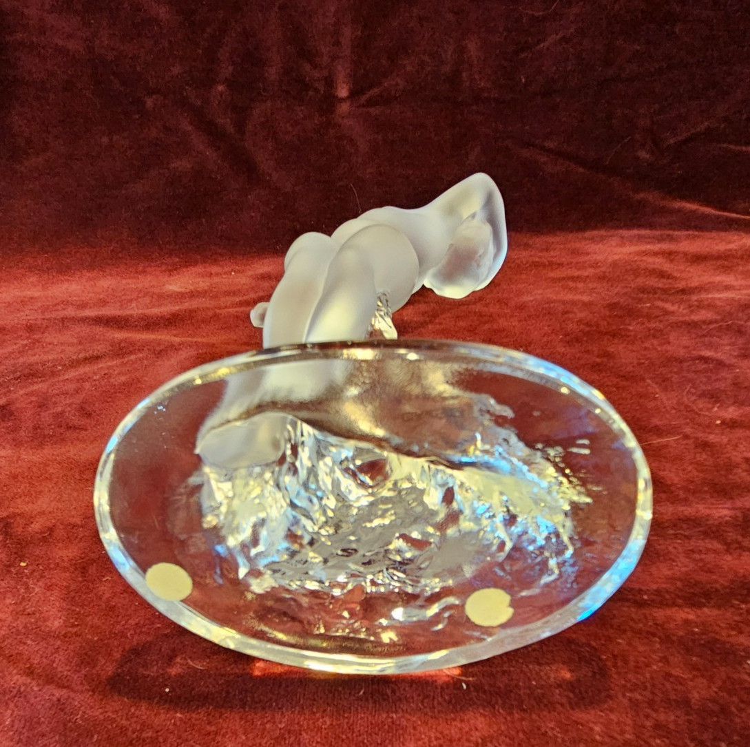 Lalique France Art Glass Nude Dancer With Raised Arms Figurine Signed 9.5″ Tall