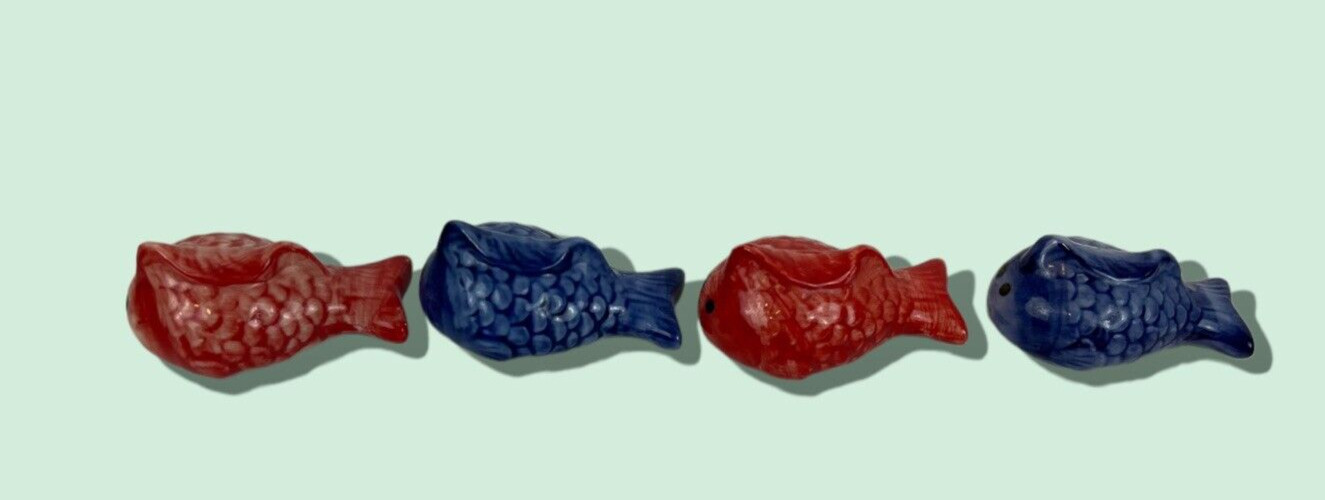 Ceramic Fish 2 1/2″ Hand painted Red and Blue Summer Decor