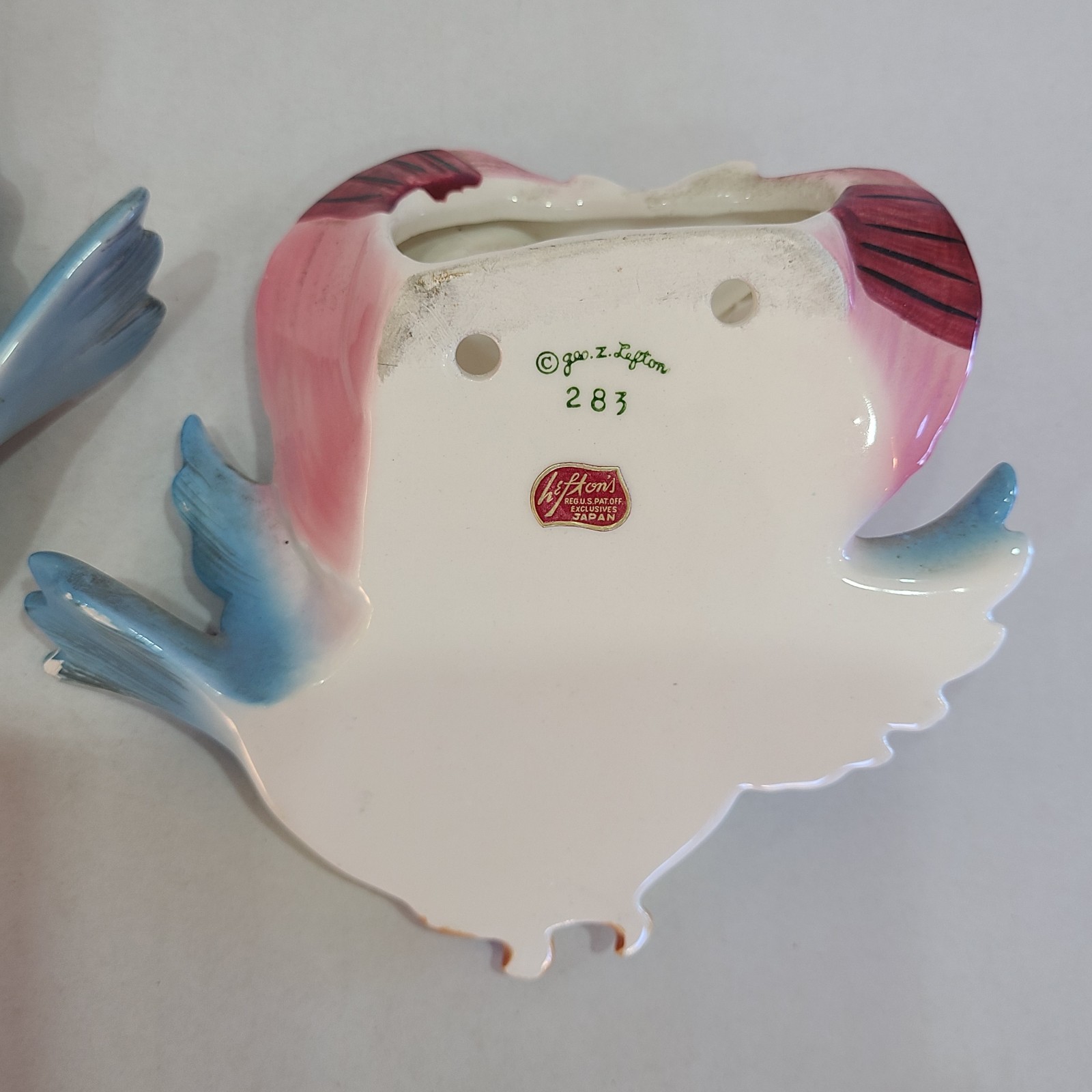 Pair Lefton Bluebird Wall Pockets #283 Mr. & Mrs. Bird Pink & Blue Top Hat -Read