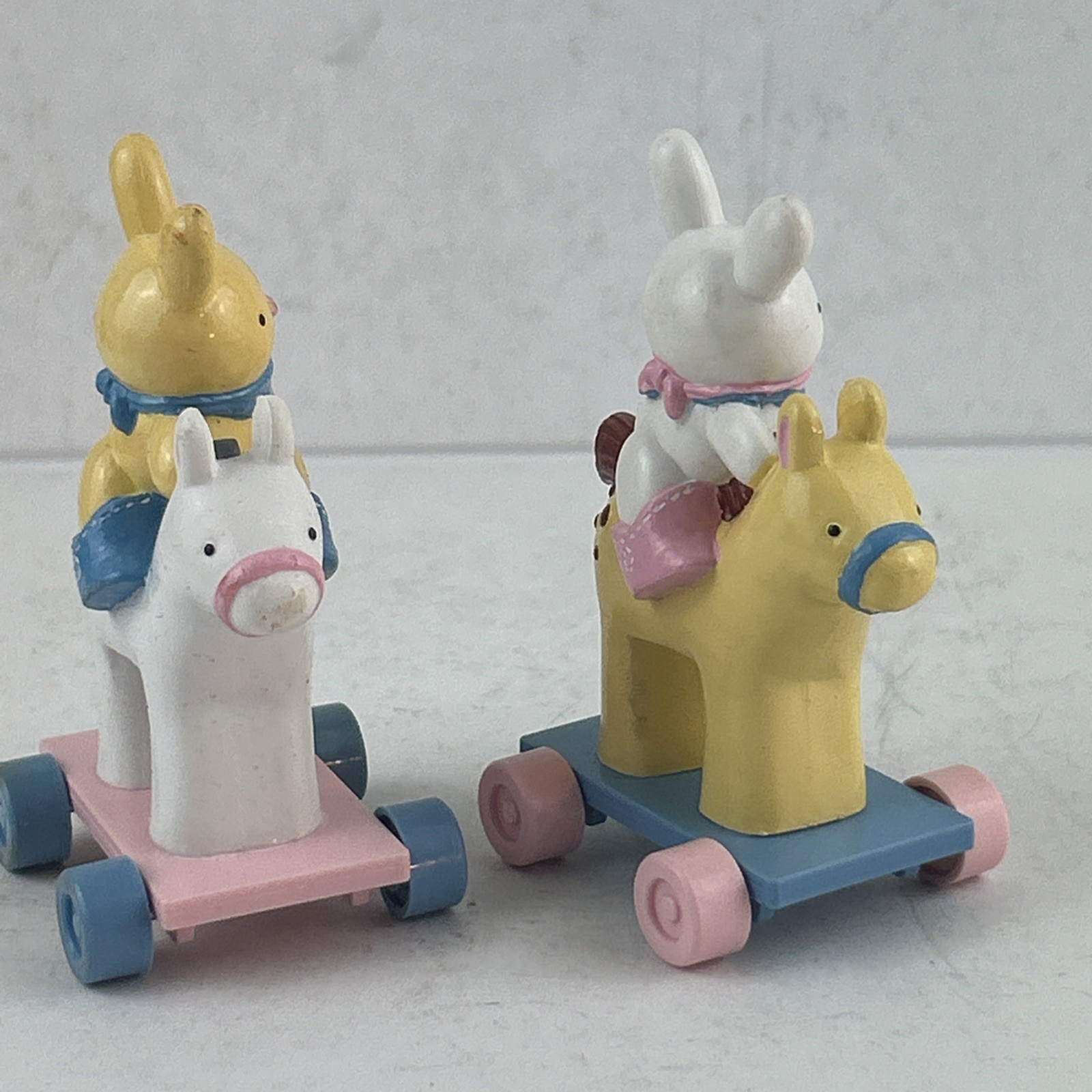 Hallmark Heartline Merry Miniatures 1989 Bunny Cart Rabbit Horse Easter Lot Of 2