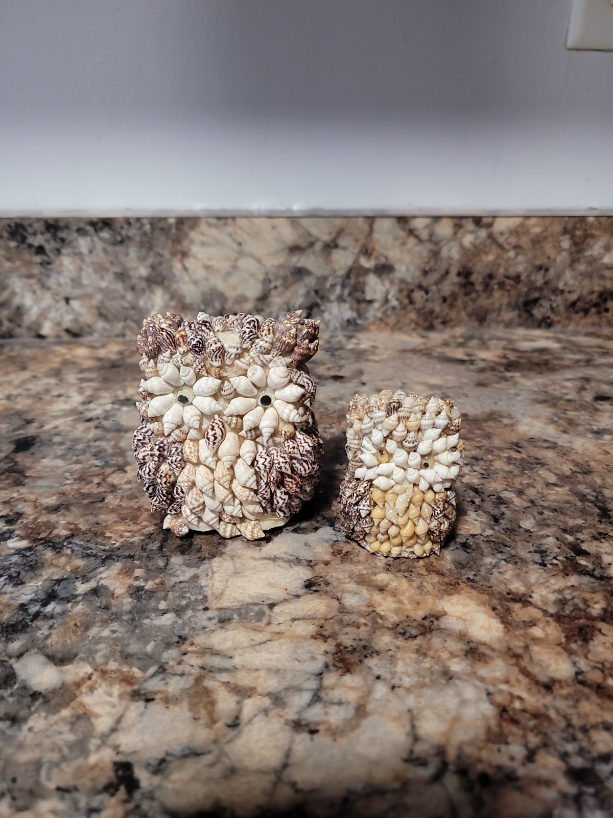 Vintage Seashell Owls with Googly Eyes Made in Philippines Spot Missing Shells