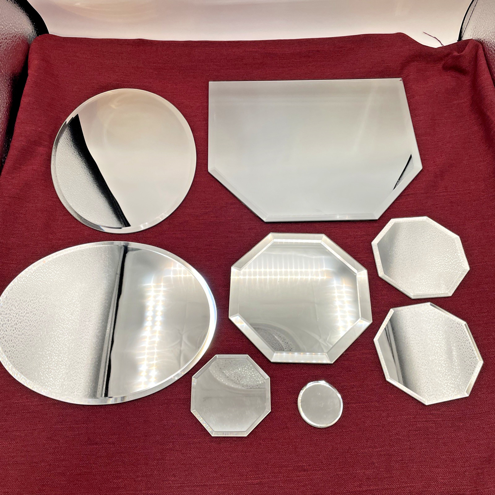 8pc Assorted Beveled Mirror Display Bases lot Crystal Figurines collectables