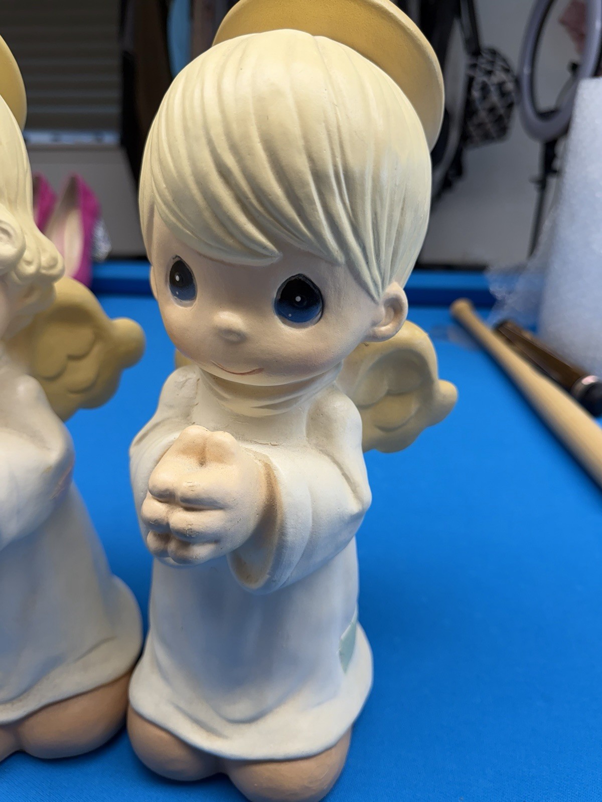 Precious Moments Praying Angel Statues Set of 2 1998 Bisque Matte 3D