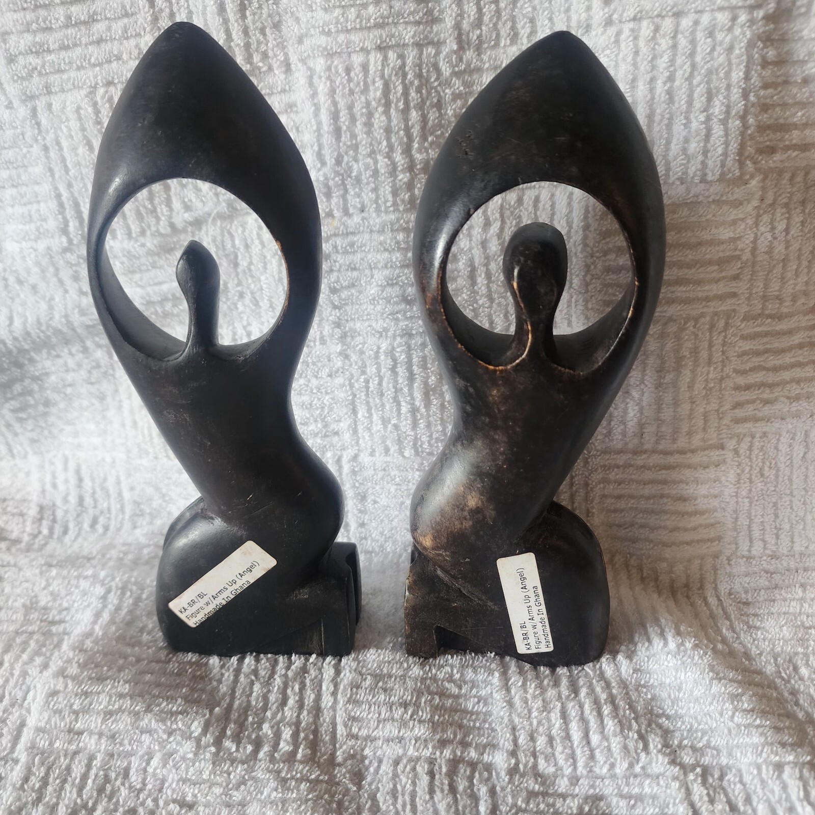 African Angel of Peace Carvings Male Female 3D Kneeling Black Vintage Ethnic GC