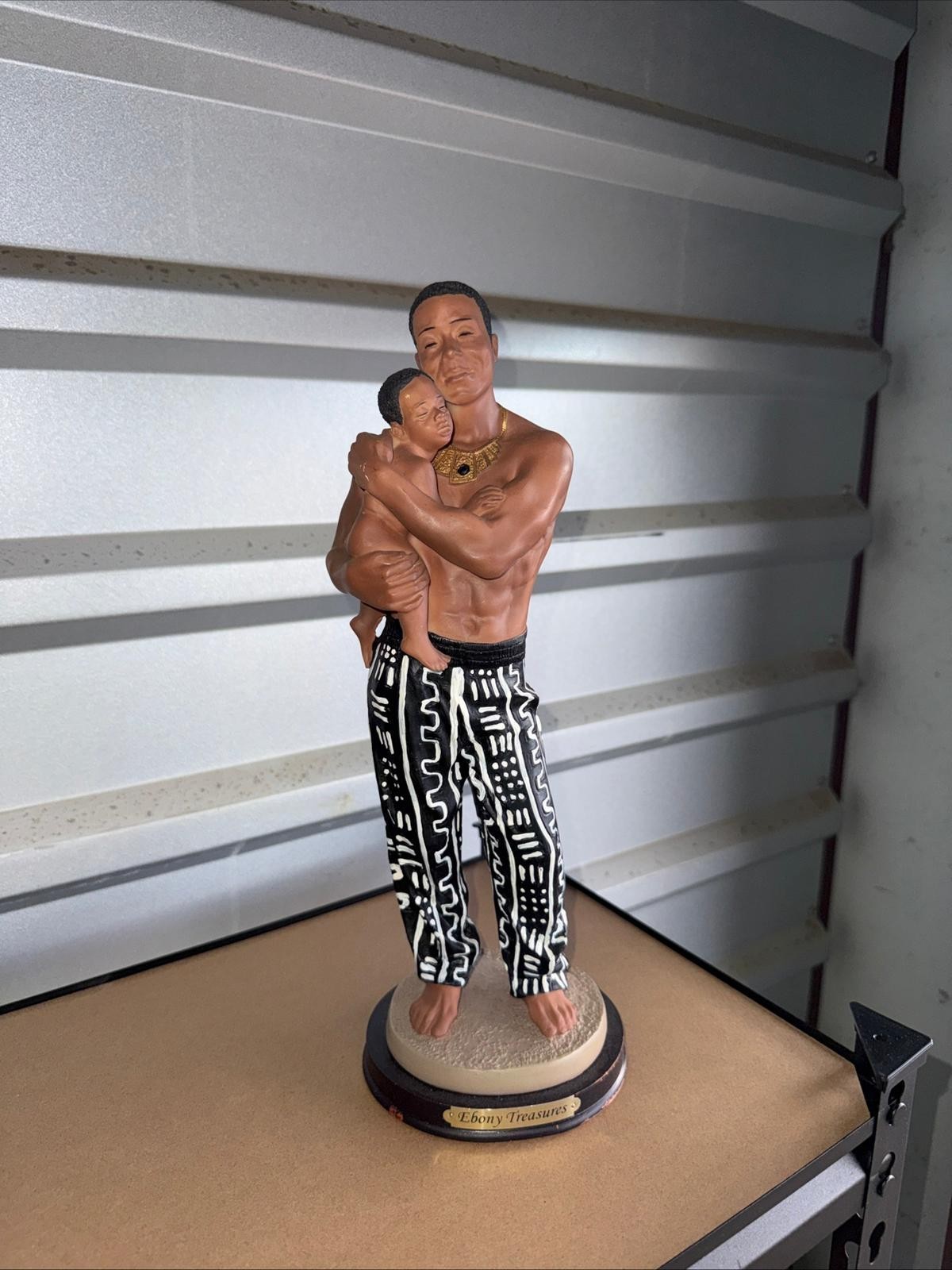 Ebony Treasures Qutii Father Holding Child Hand Painted Signed Resin Figurine