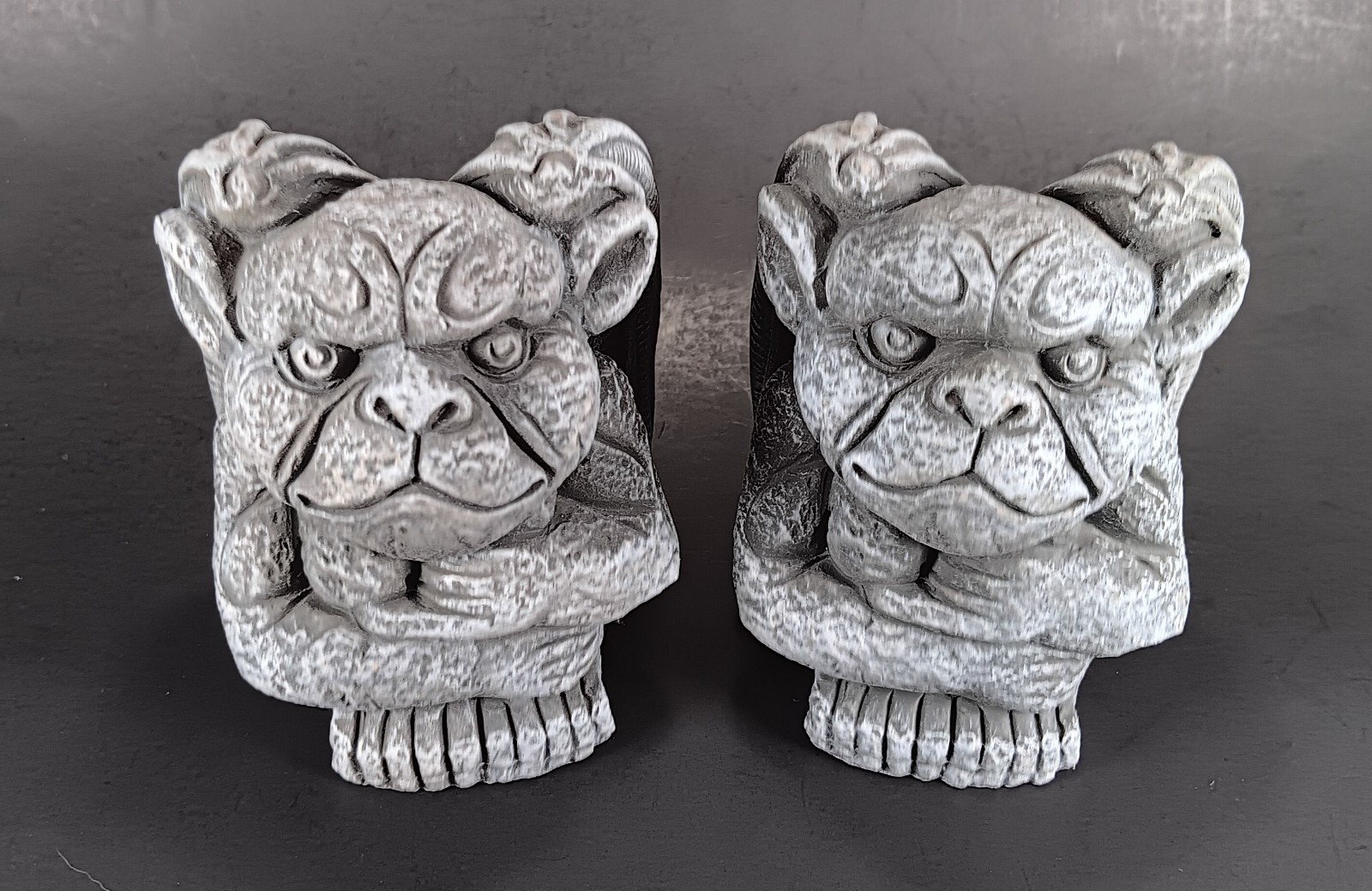 Winged Gargoyle Statues 2 Gray Faux Stone 4.75″ Figures Gothic Decor