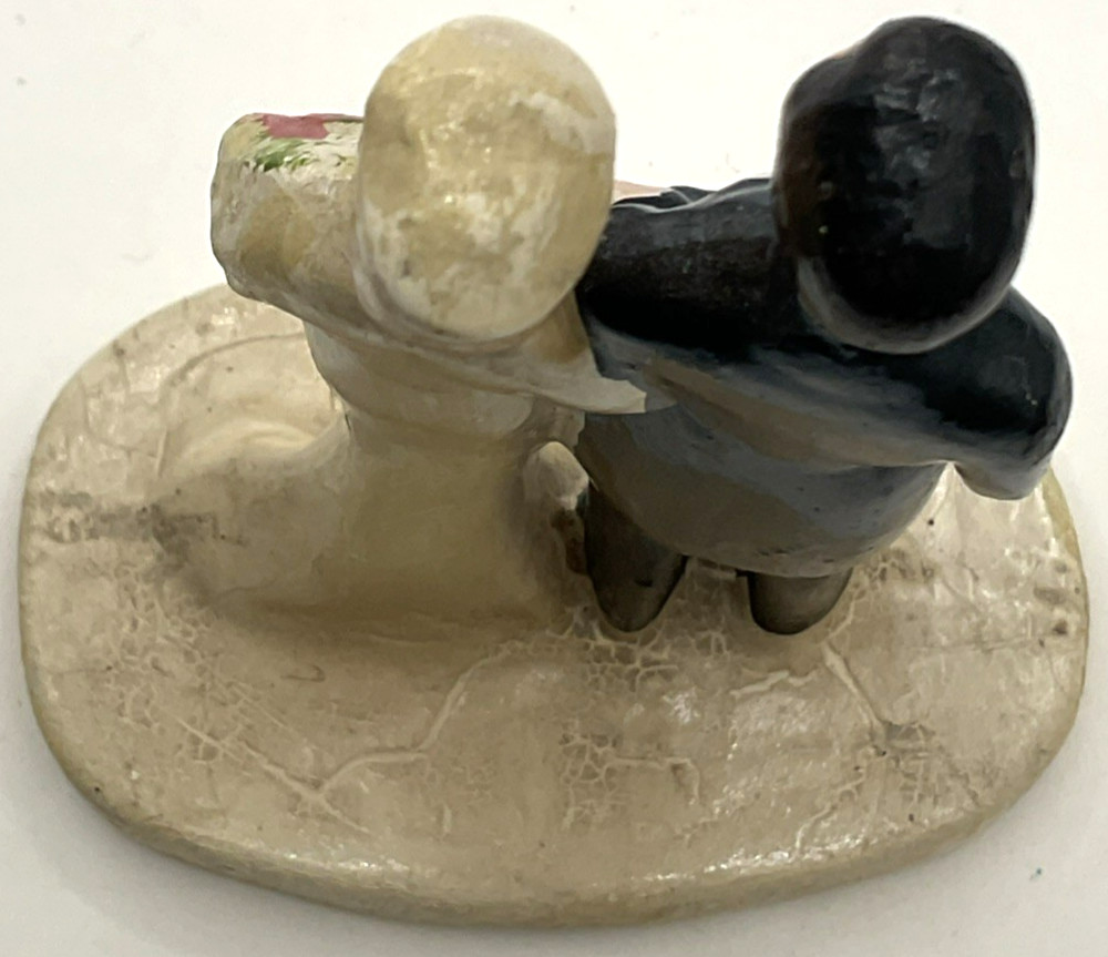 Vintage Chalkware Wedding Cake Topper Man Woman Marriage Formal Hand Painted