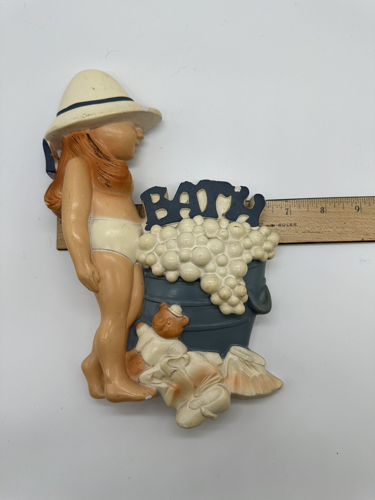 Vintage 1989 Miller Studio Girl Bath Bubble Chalkware Plaque Wall Hanging