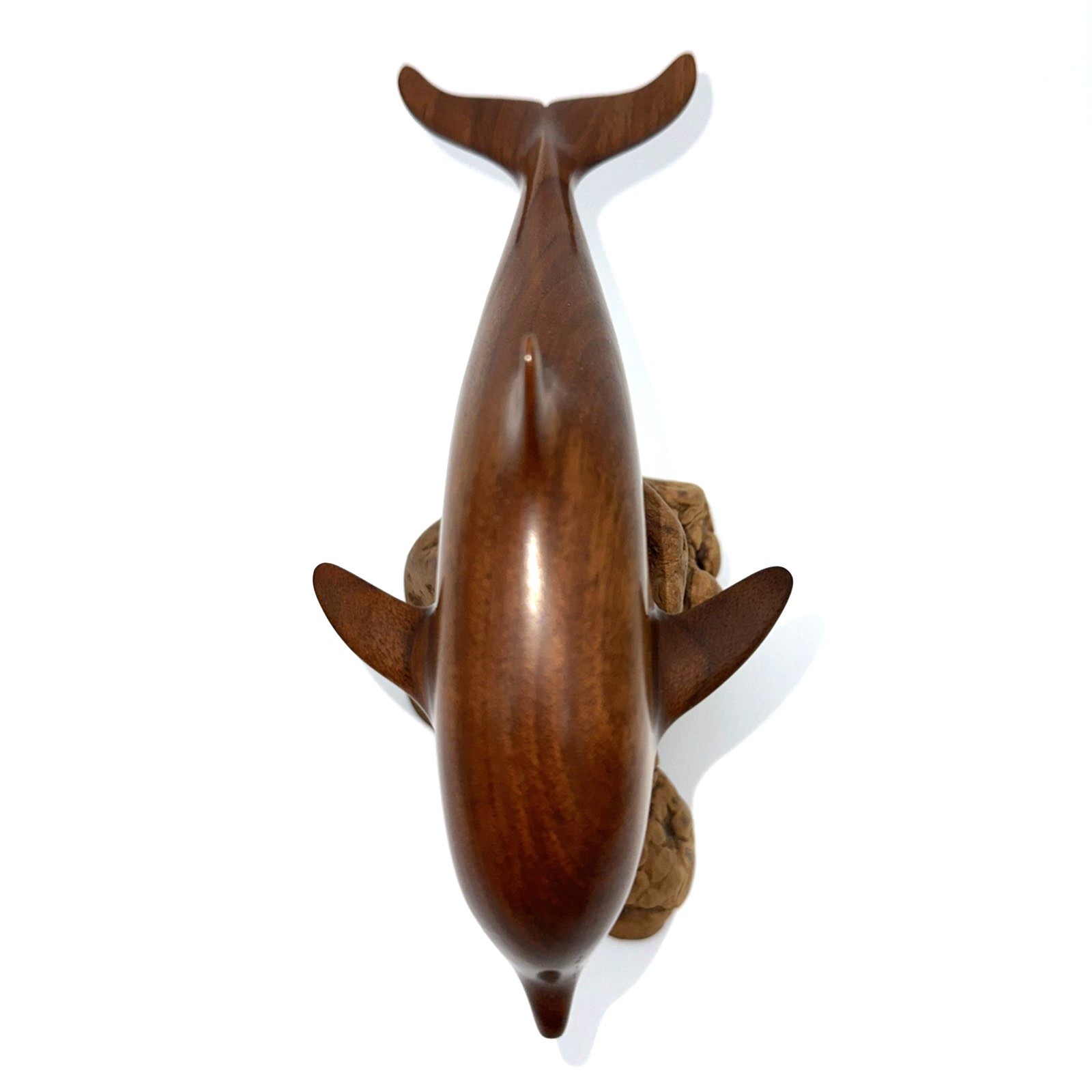 Wood Dolphin Sculpture On Burl Base Studio Craft Coastal Decor Signed Mitchell