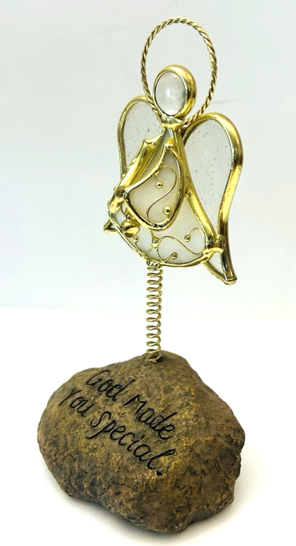 God Made You Special ANGEL FIGURINE on Spring on Stone Base Glass Brass