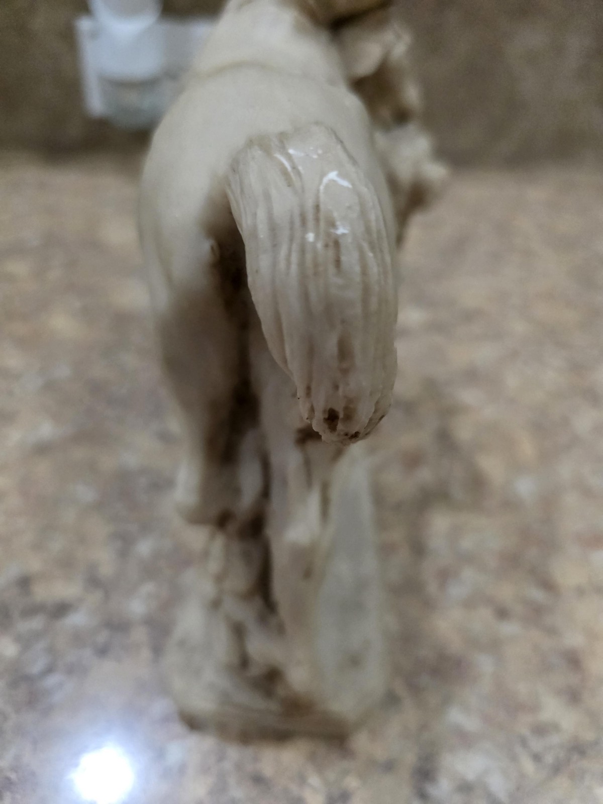 Unmarked Beige Stone Horse Dog Boy Medium Size Figurine Hecho En Mexico Western