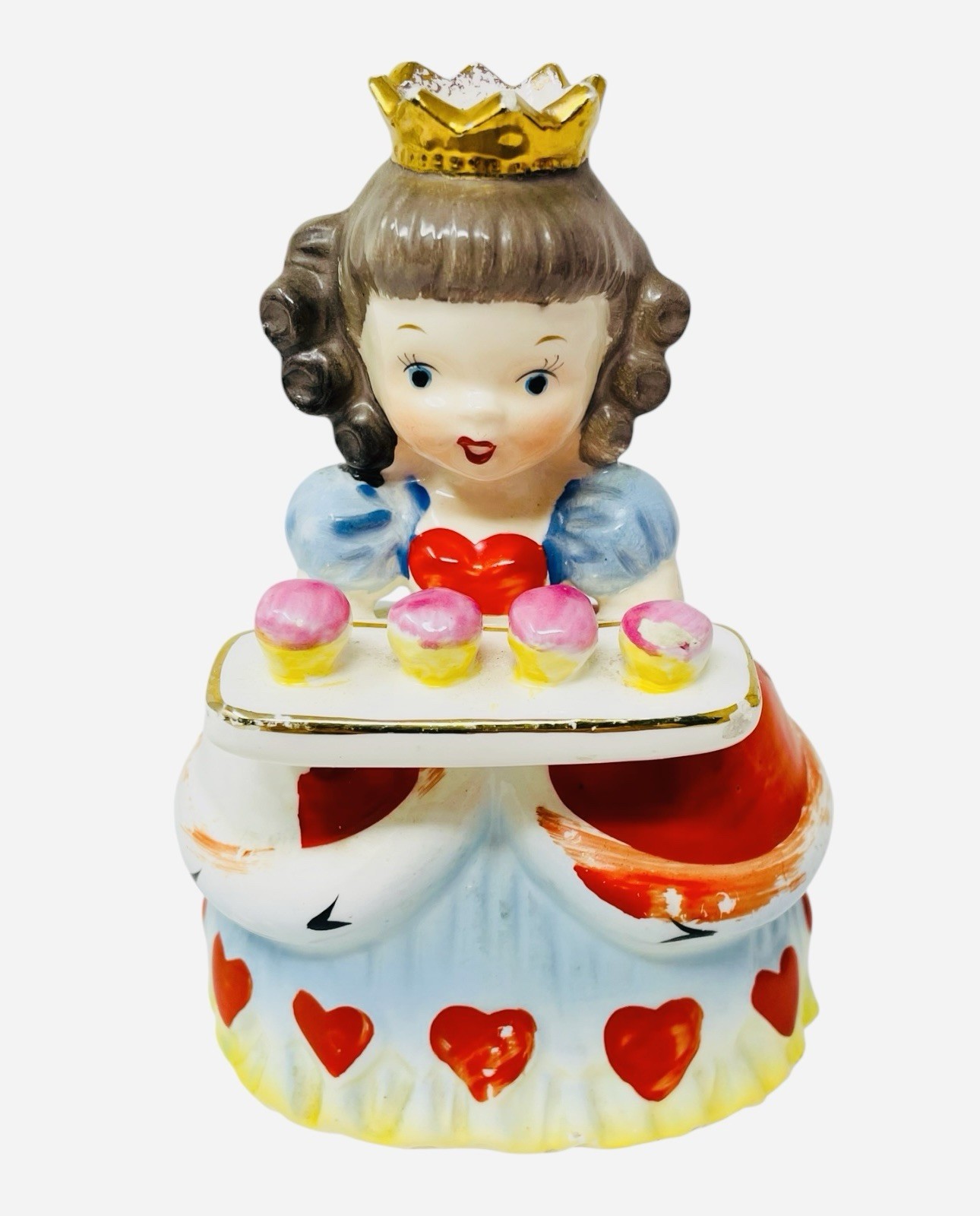 1956 Napco Queen Of Hearts Girl Cupcakes Tray Valentine Figurine Planter A1720F