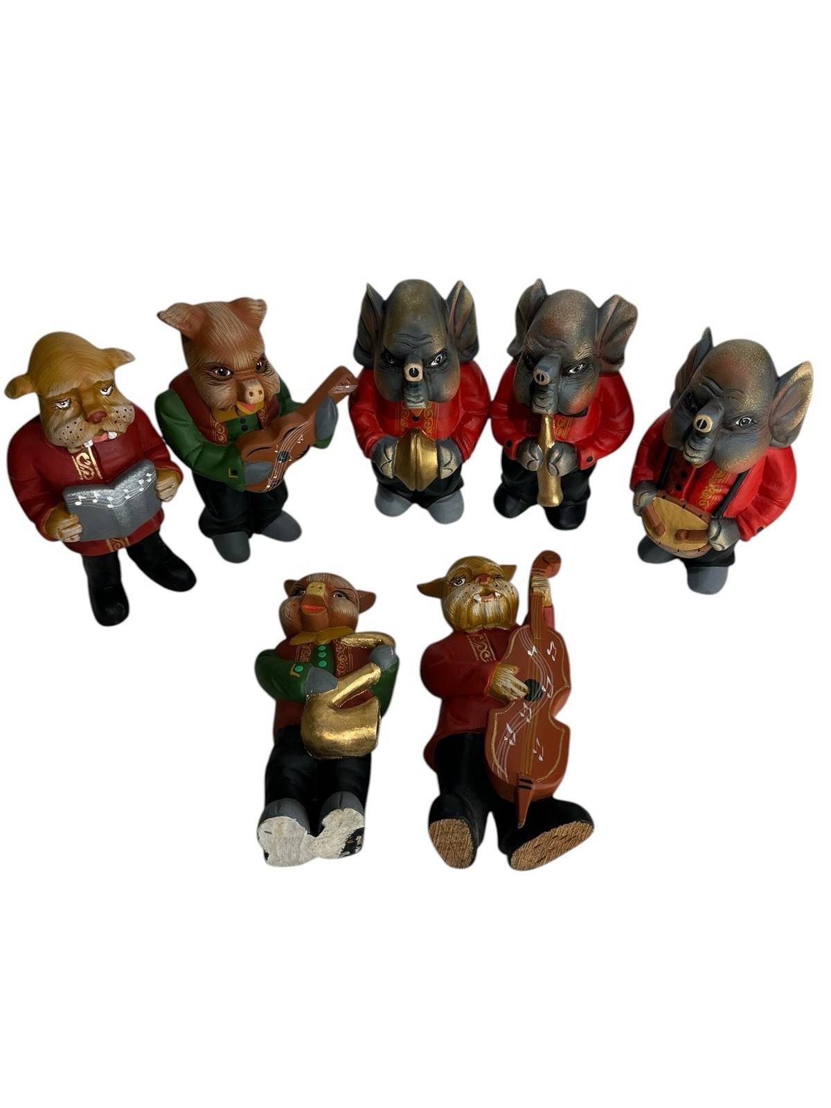 Vintage Kitsch Animal Band Musicians Hand Painted Wooden Anthropomorphic Set 7