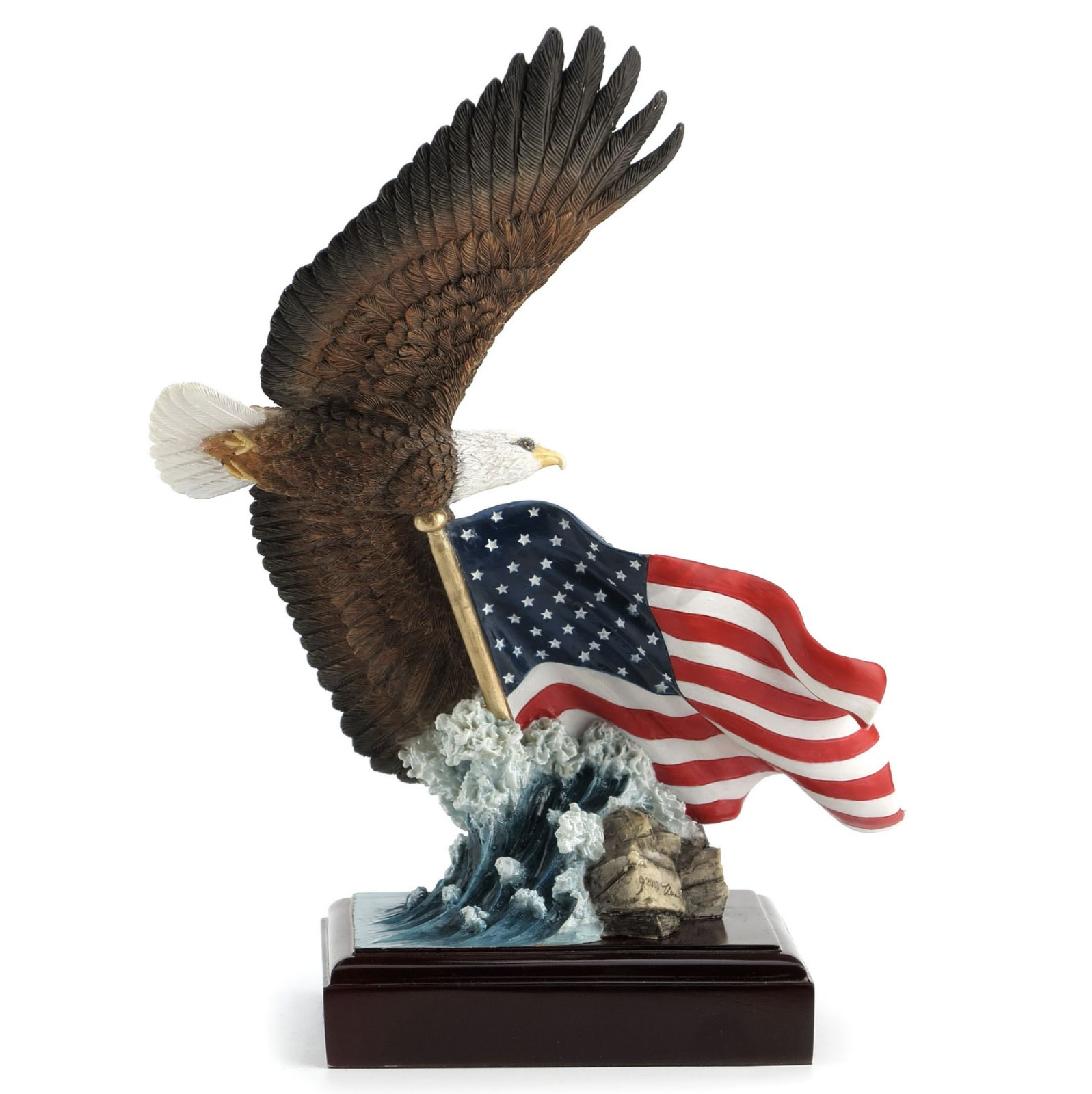 Bald Eagle & Flag American Pride – Detailed Figurine Miniature 8.5″H New in Box