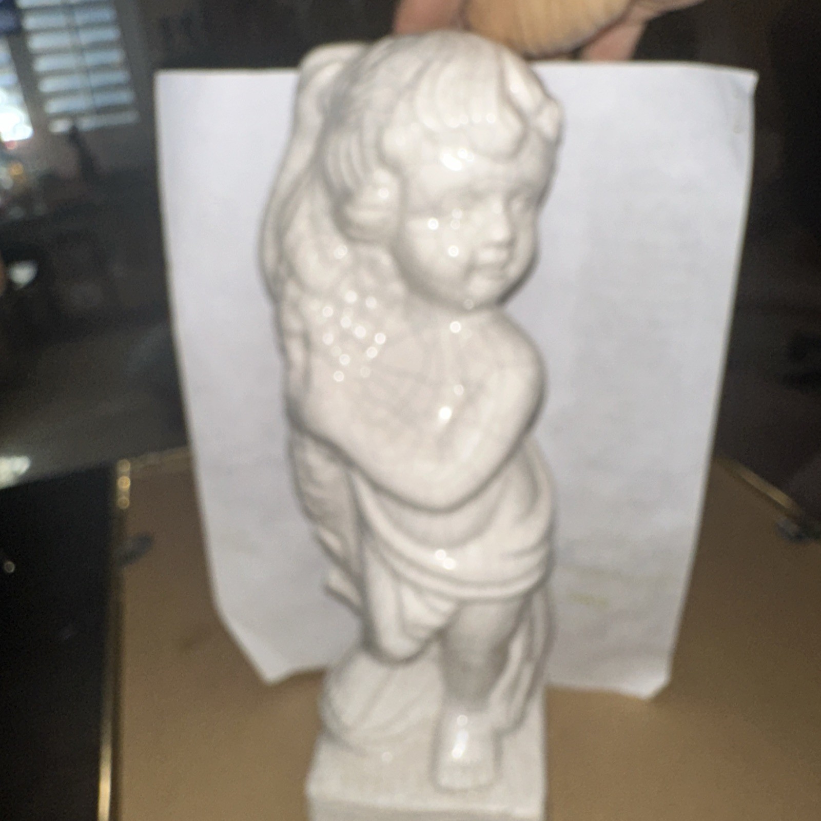 Porcelain unisex child Standing Figurine Ceramics Crackle Paint Finish. 11.5”ht