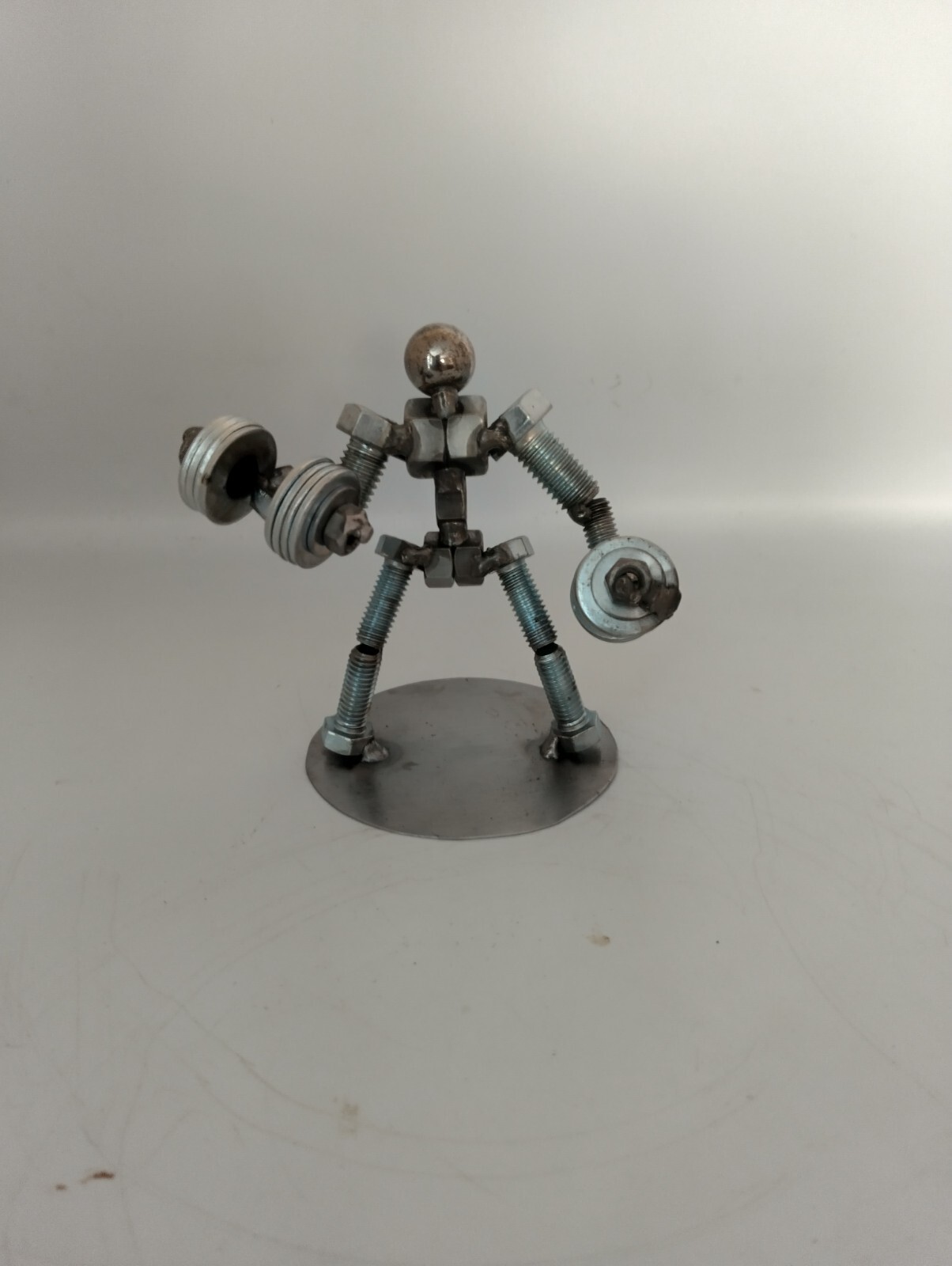 Mega Dumbbell Curl Weight Lifter, Body Builder Metal Bolt Figurine, Athlete
