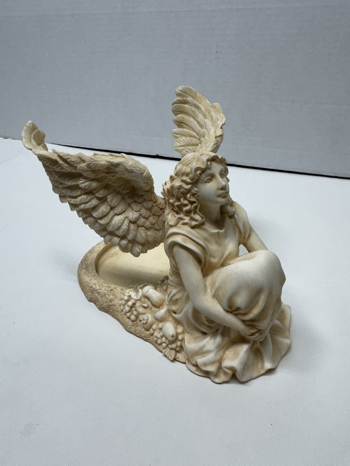 Roman Inc. 1999 Angel Figurine Candle Holder Sculpture Beige Cream Winged