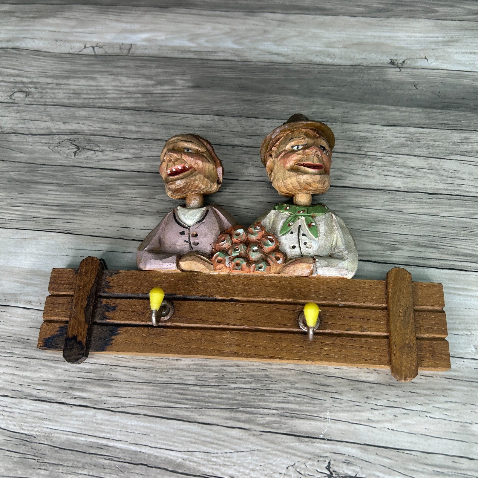 P. Maeder Lucerne Wood Key Rack Hook Hand Carved Man Woman Couple Switzerland