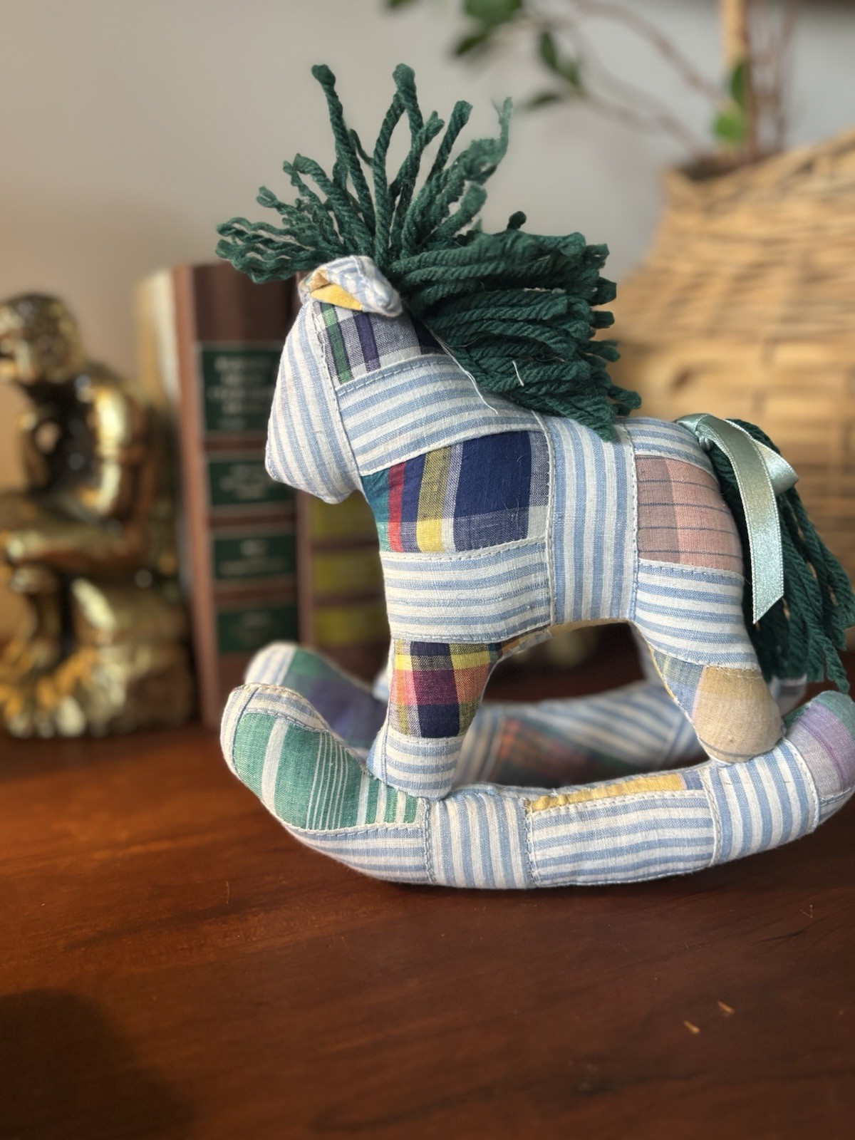 handmade patchwork quilt decorative rocking horse. Nursery decor. Ralph Lauren