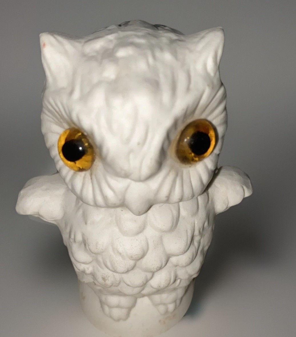 Vintage Goebel 1973 White Owl Figurine Bisque Porcelain Glass Eyes W. Germany