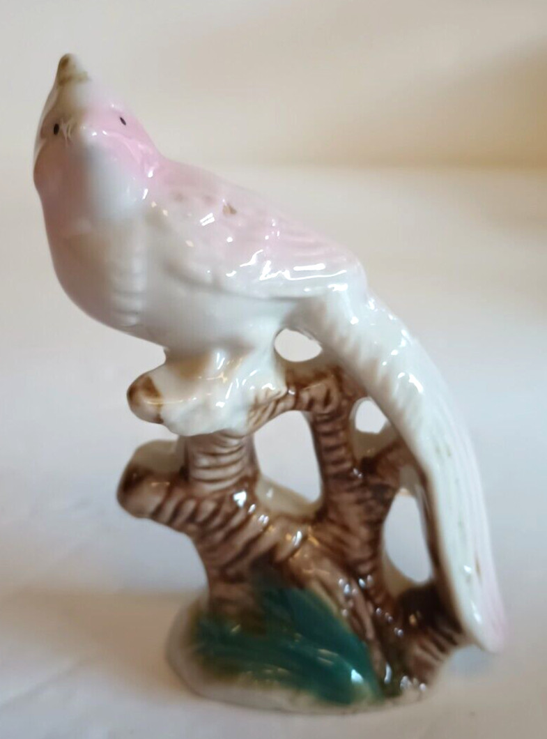 Vintage Porcelain Ceramic Pink Bird Figurine Bird of Paradise 3.75 in Tall