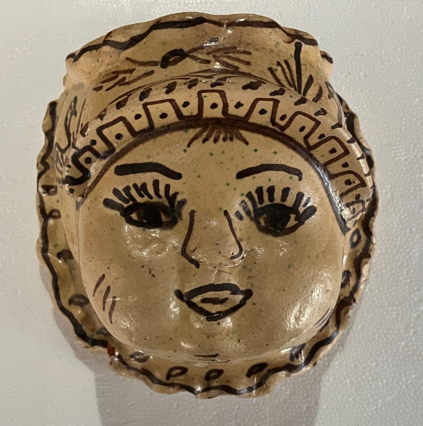 Rare Folk Art String Holder * Unusual Yellow Ware Pottery Head* Hand Painted