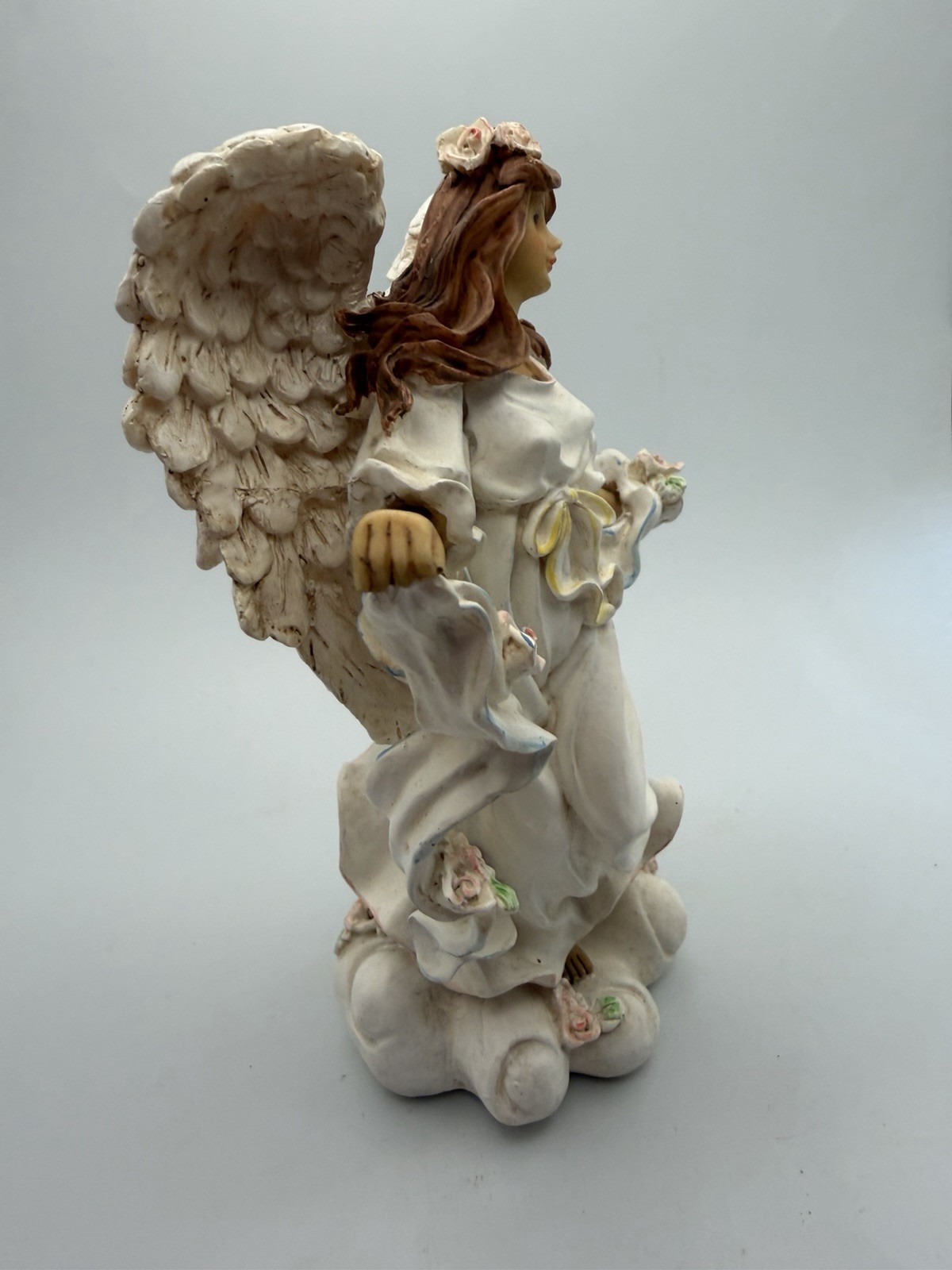 Guardian Angel Figurine Statue Resin Heavenly White Gown Jesus Flowing Hair.