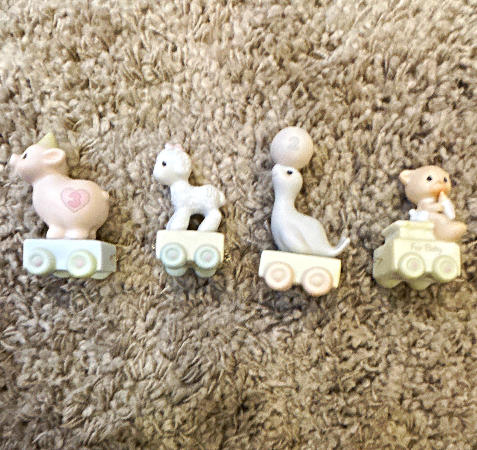 Precious Moments Porcelain Baby Animal Train Figurines Set of 4, 1984