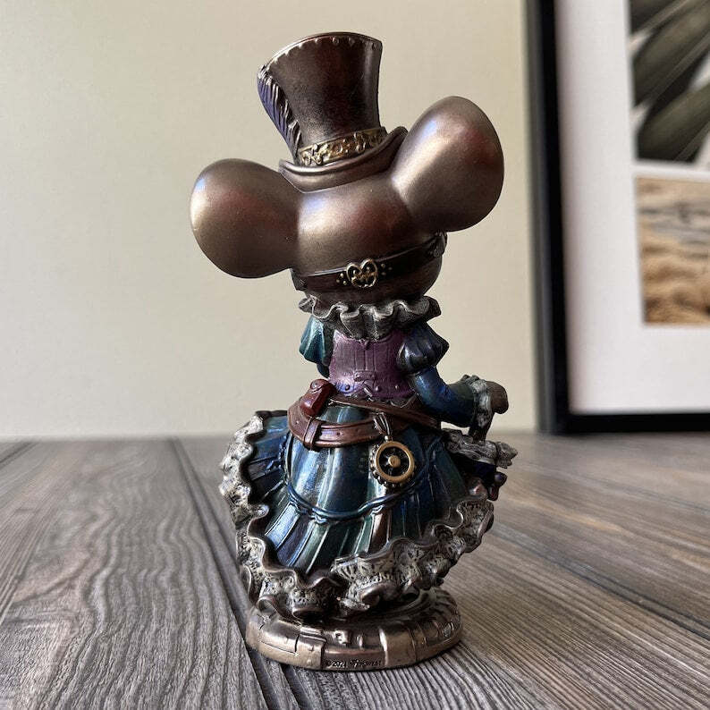Victorian Steampunk Mouse Statue – Lady Mouse with Parasol, Detailed Decor